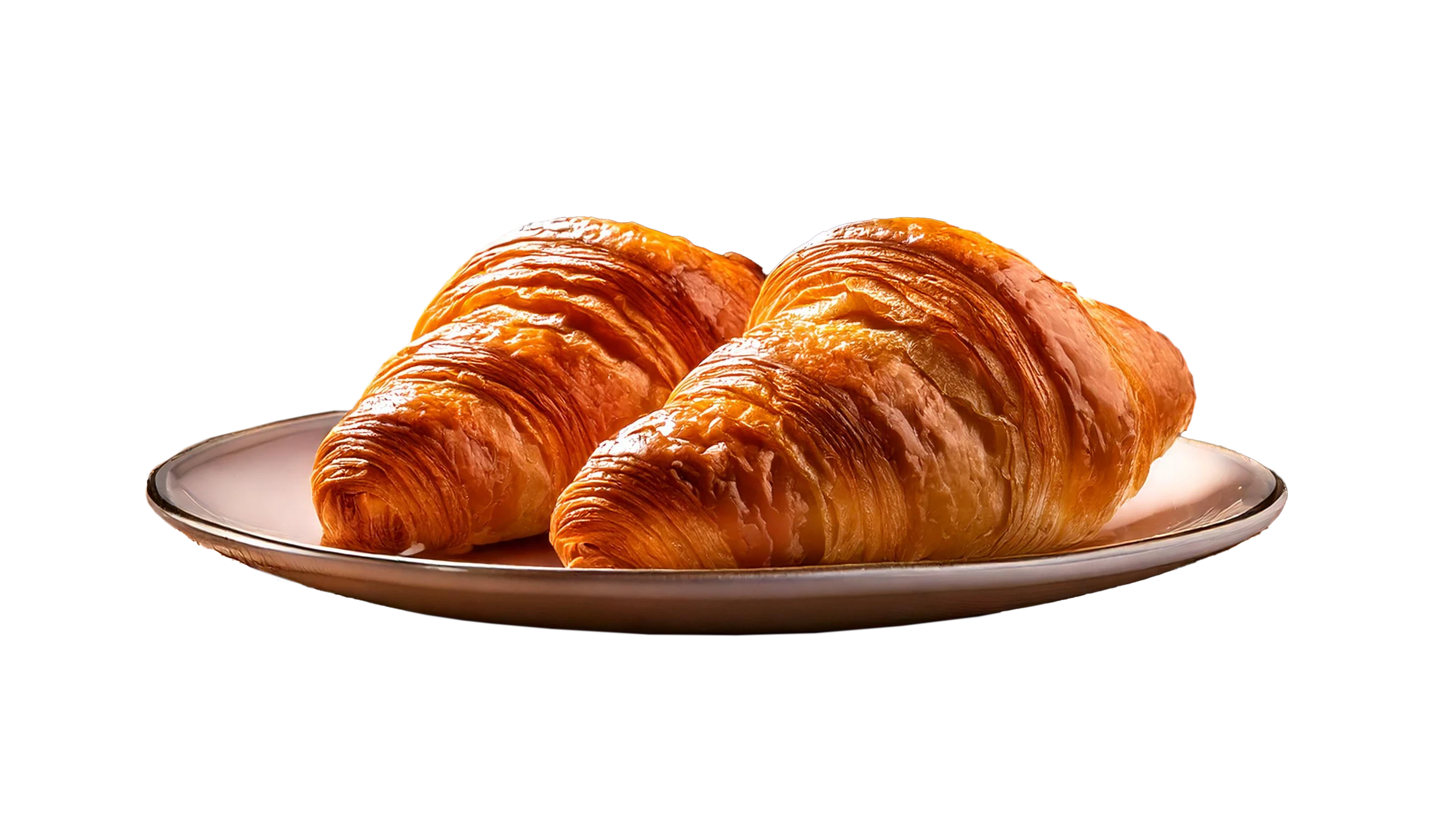 A photo of two coffee shop croissants