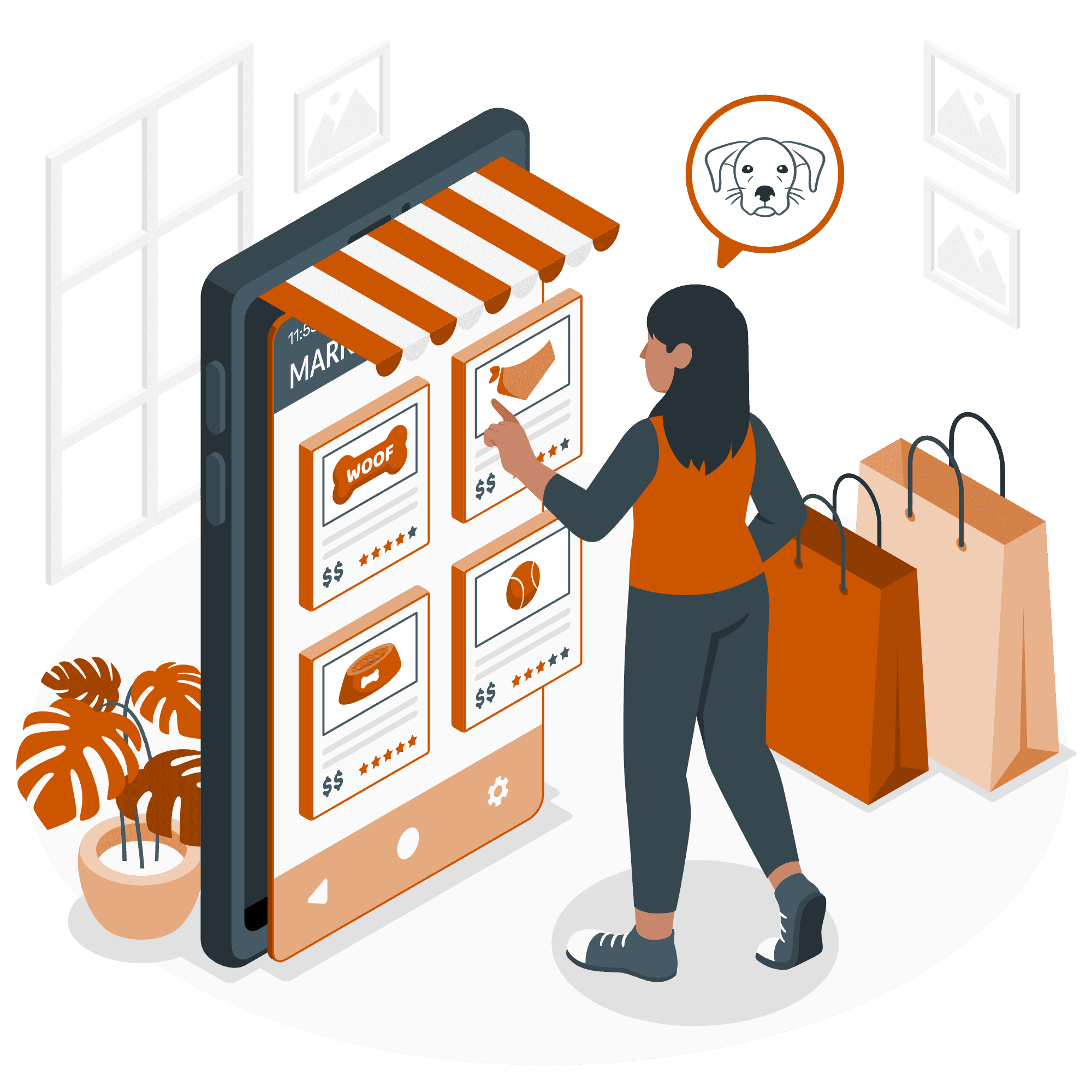 Illustration showing a lady shopping online