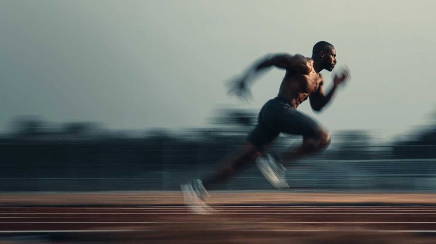 Athlete sprinting on a track, representing the energy and performance of the Primal coaching website.