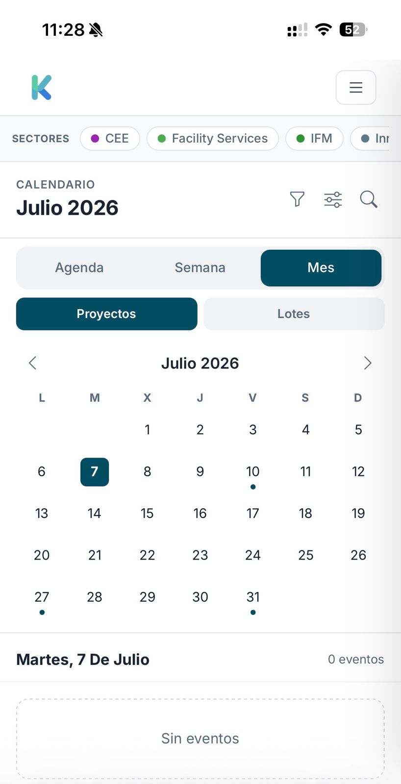 La app en el móvil