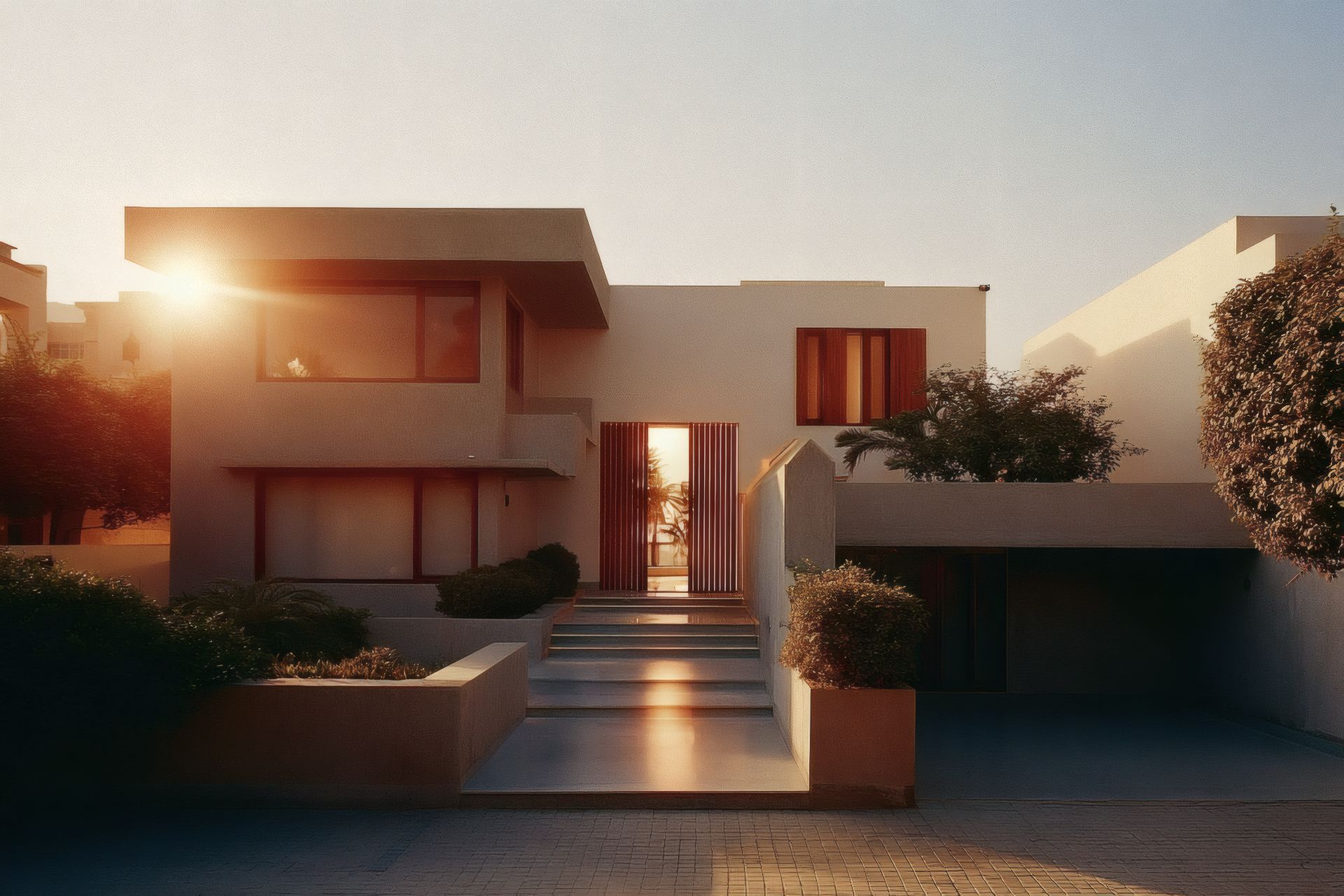front elevation of a white modern house