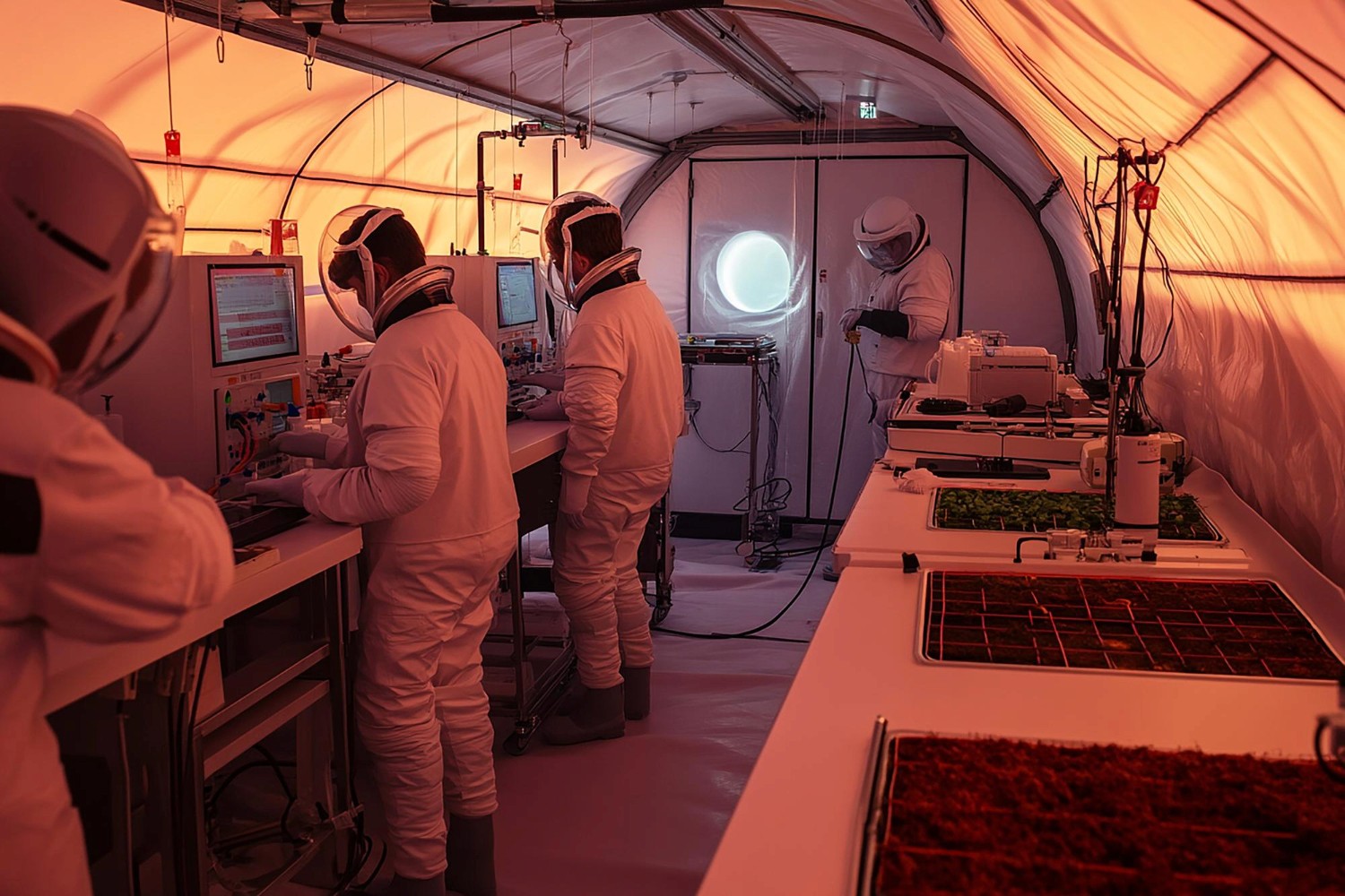 Mars tent with scientists