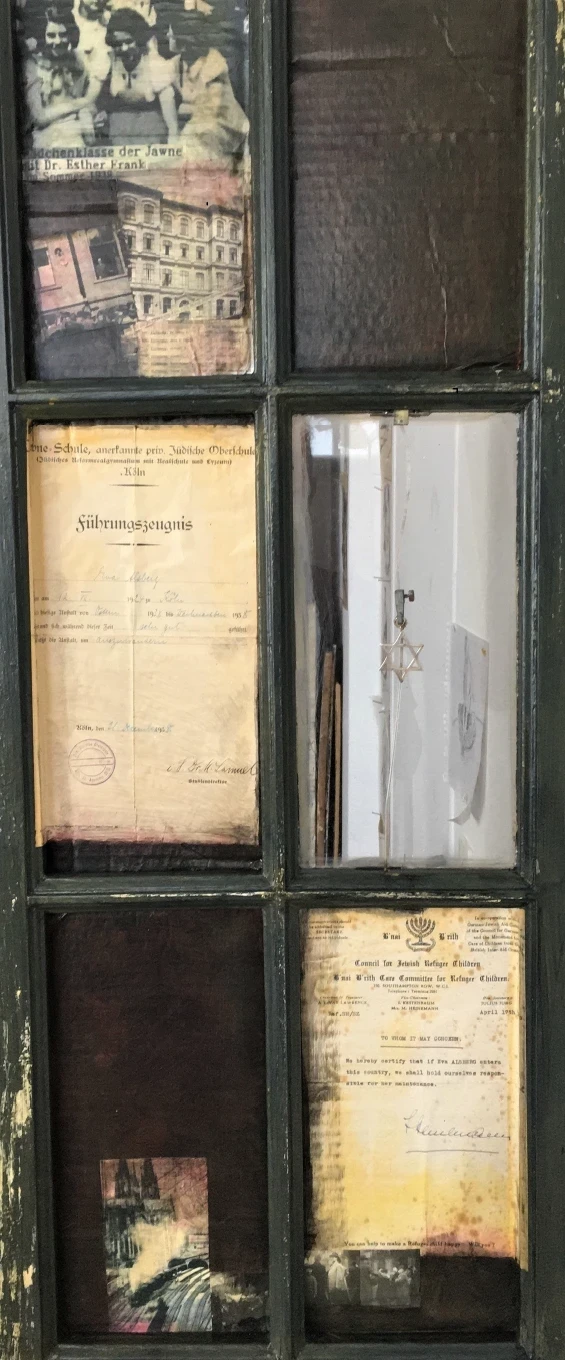 Transported, 2020. Mixed media, window. by Barbara Walker.