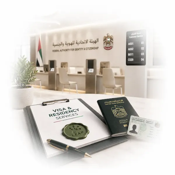 UAE visa and residency support from LEAP UAE, including permits, Emirates ID and family sponsorship.