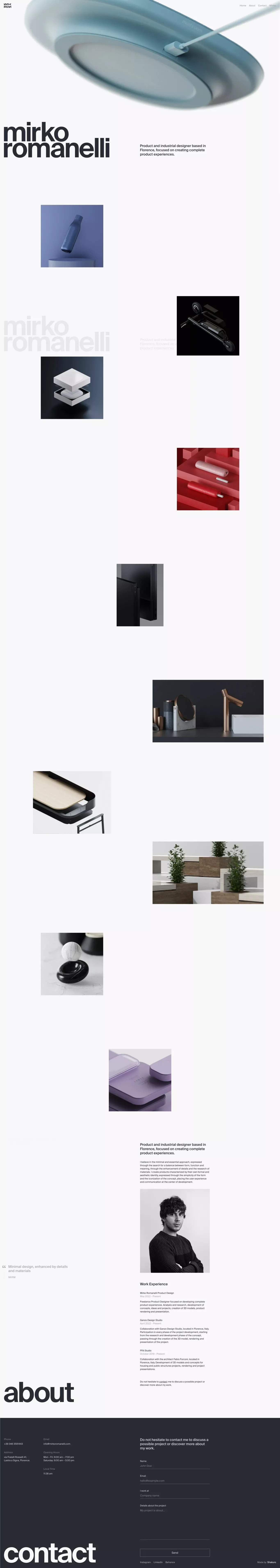 Mirko Romanelli portfolio page screenshot showcasing Design design