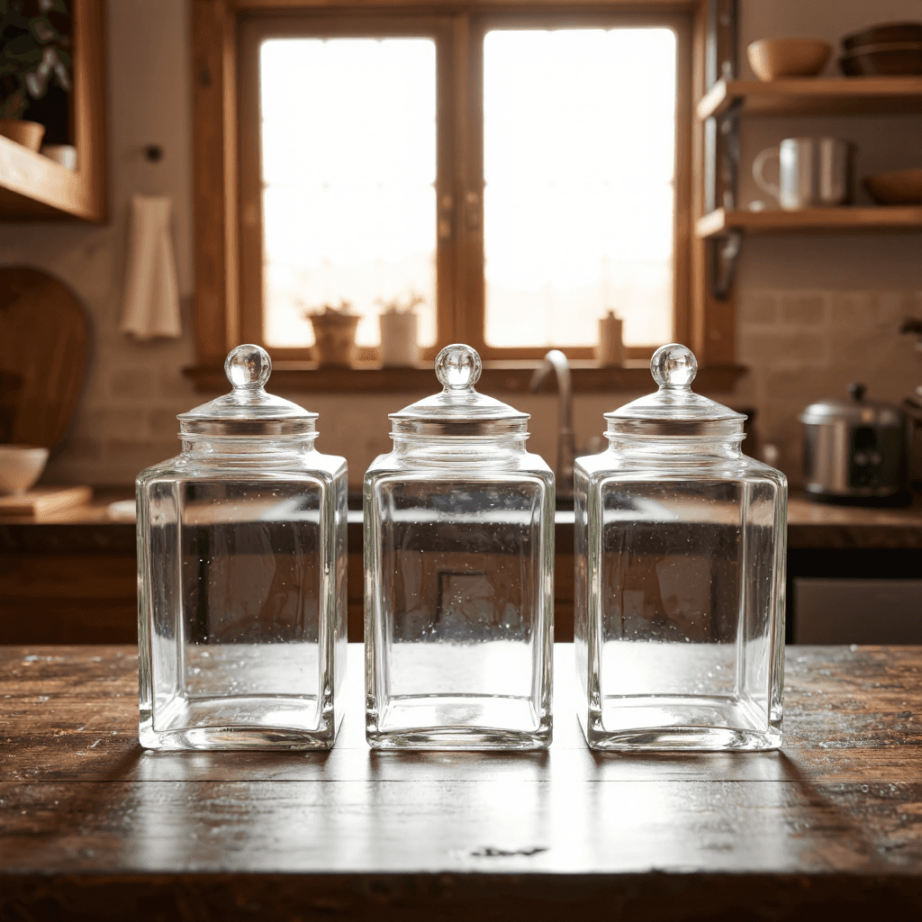 product photography of set of glass storage jars
