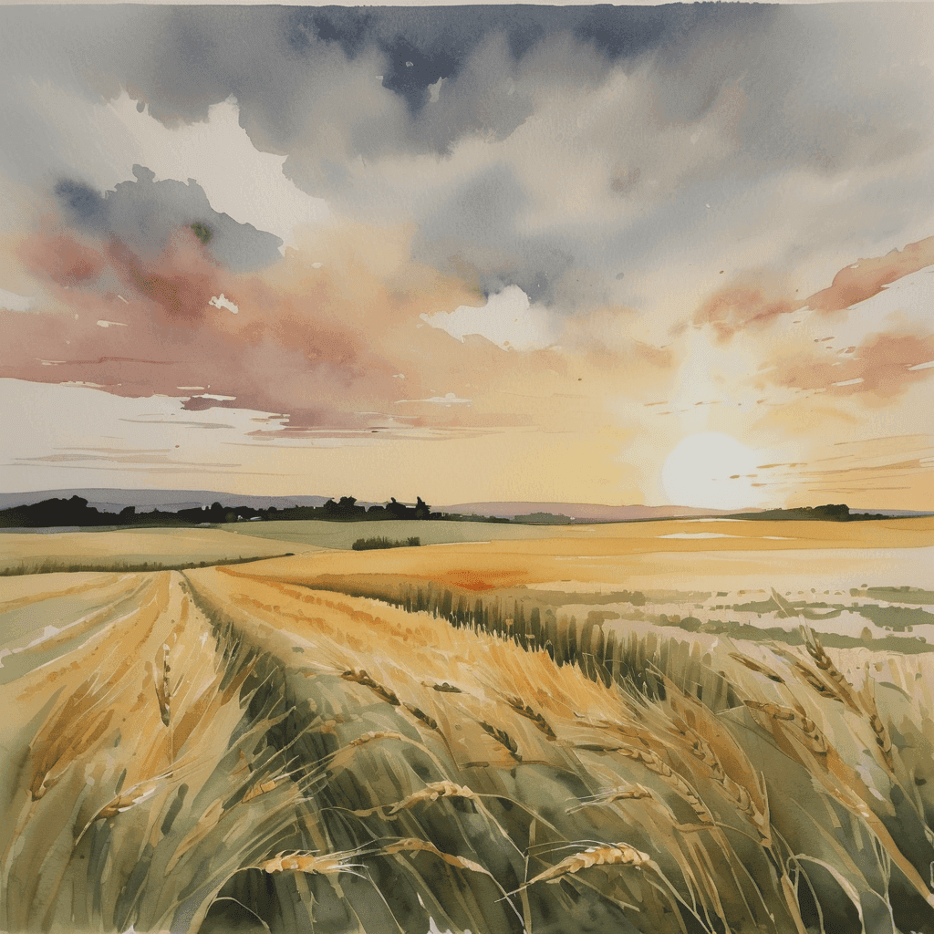 Image of a wheat field at sunset