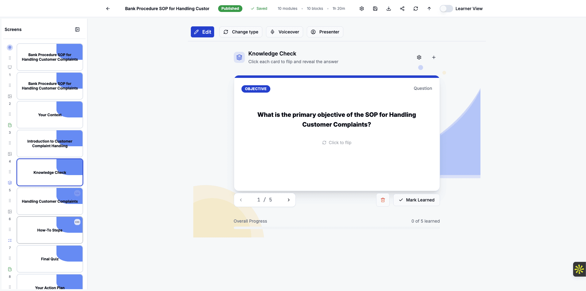 This is the Handling Customer Complaints module where core training content is presented.