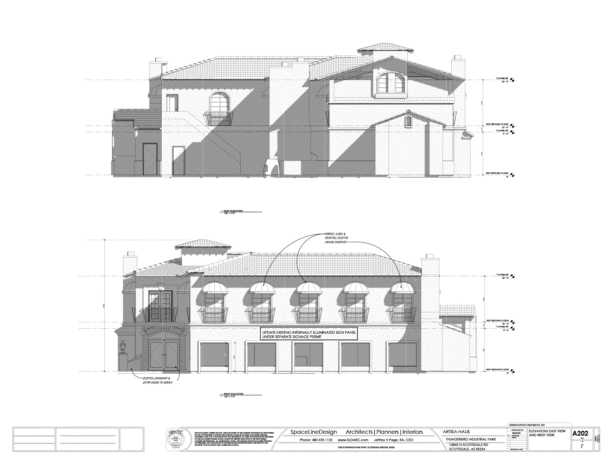 Architectural elevation plans by SpaceLineDesign, SLD Architects in Scottsdale.