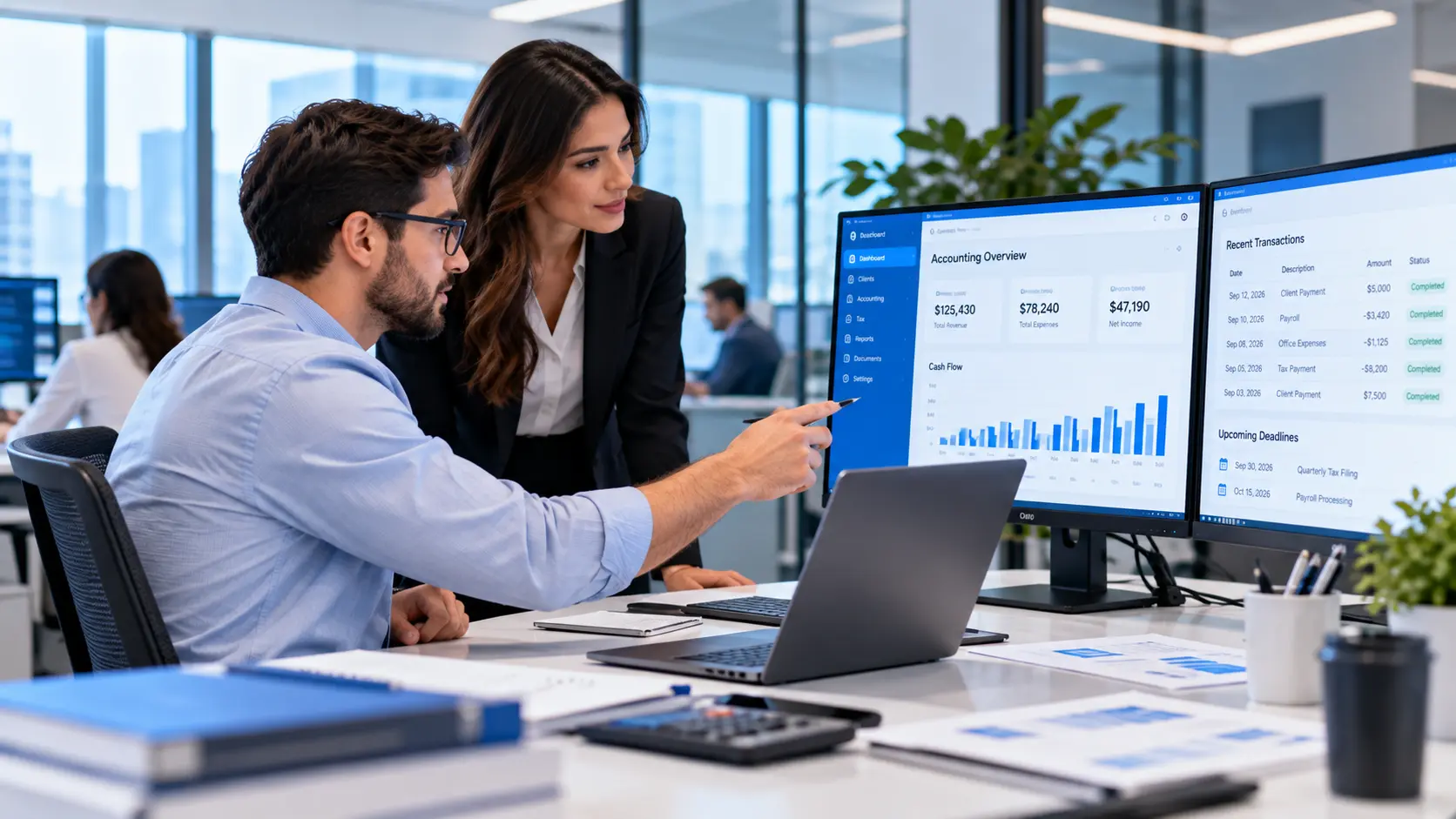 Accounting and tax professionals working with technology