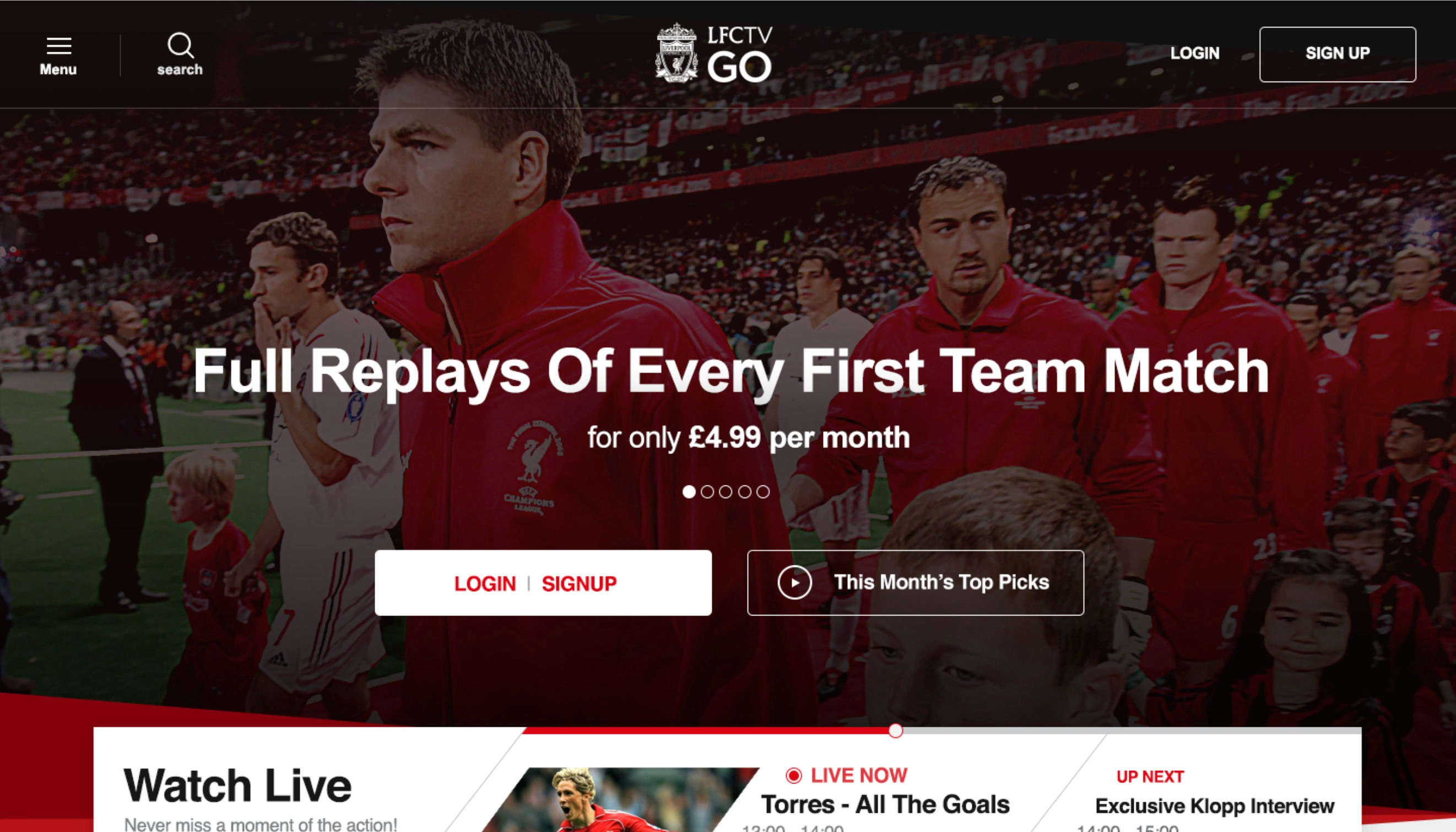 Homepage concept for Liverpool FC TV