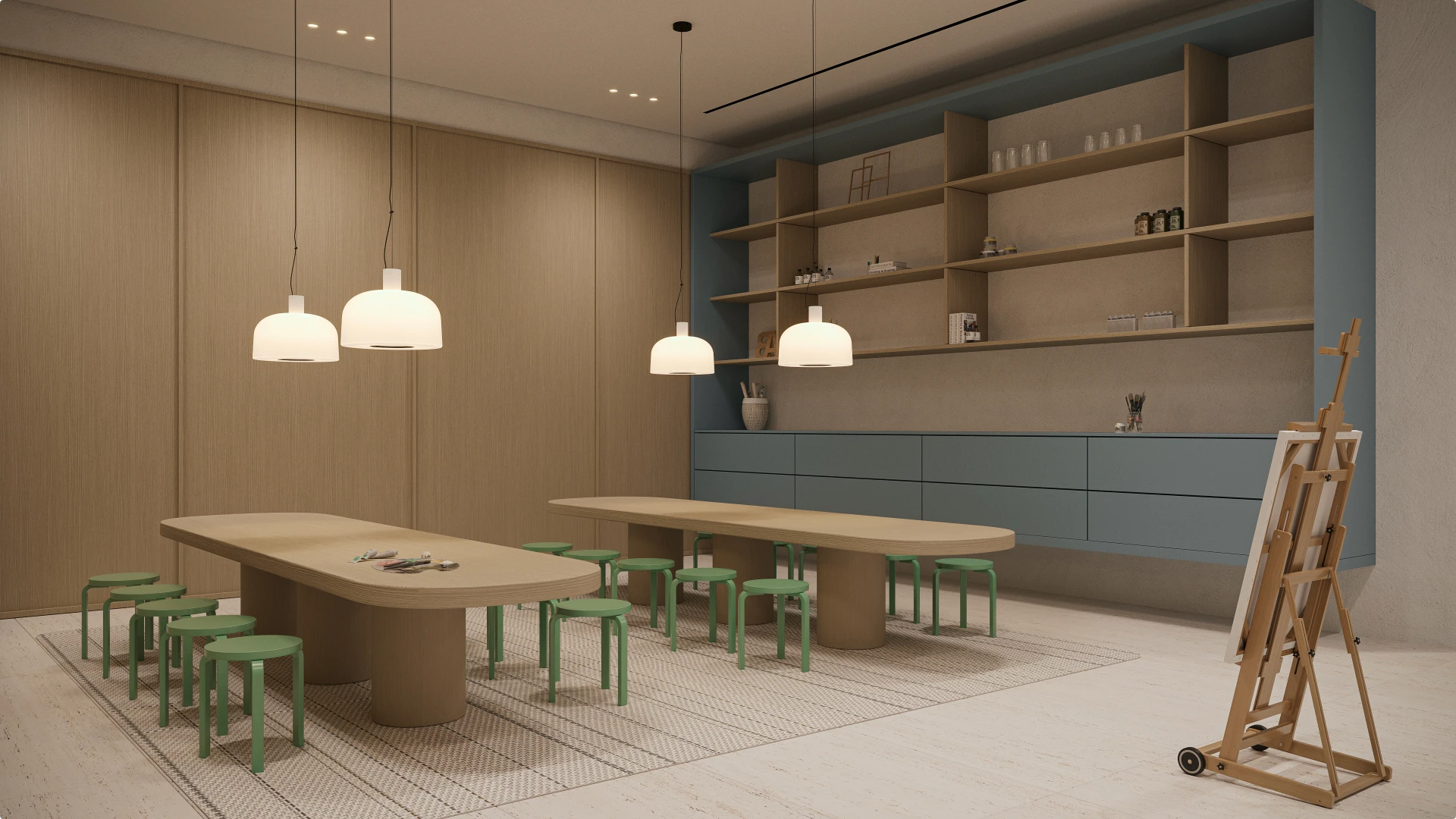A contemporary kitchen showcasing white cabinets paired with black countertops.