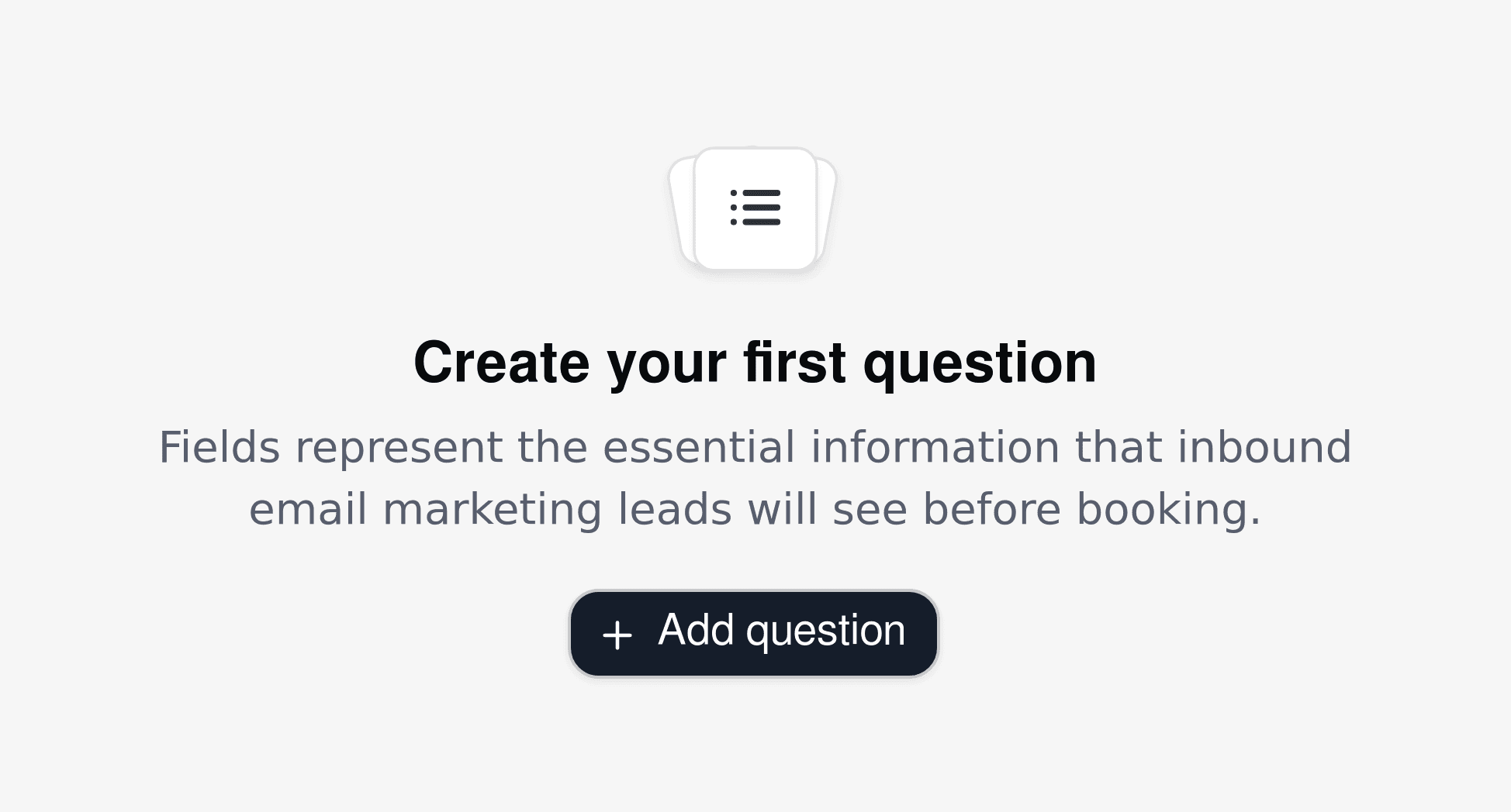 Form builder interface for creating a question tailored to email marketing inquiries, allowing customization of fields such as campaign objectives or contact list size.