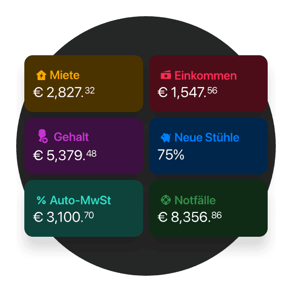 Farbenfrohe Infografik mit verschiedenen Finanzzahlen, darunter Kredite und Zinssätze, in einem kreisförmigen Layout.