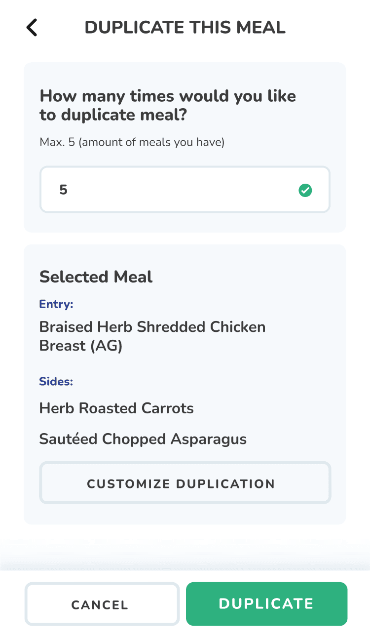 Meals duplication