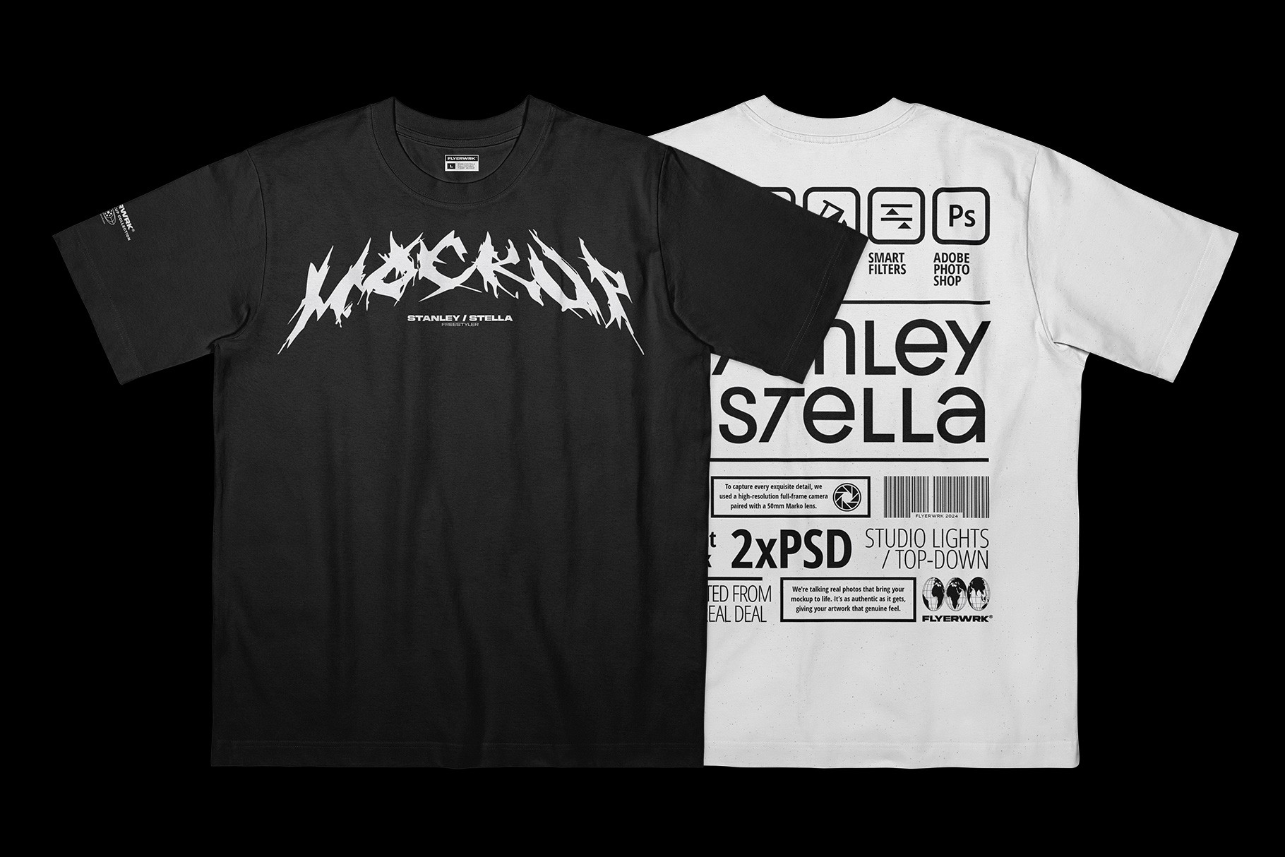 Stanley Stella Freestyler T-Shirt Flat Lay mockup front and back view with customizable design