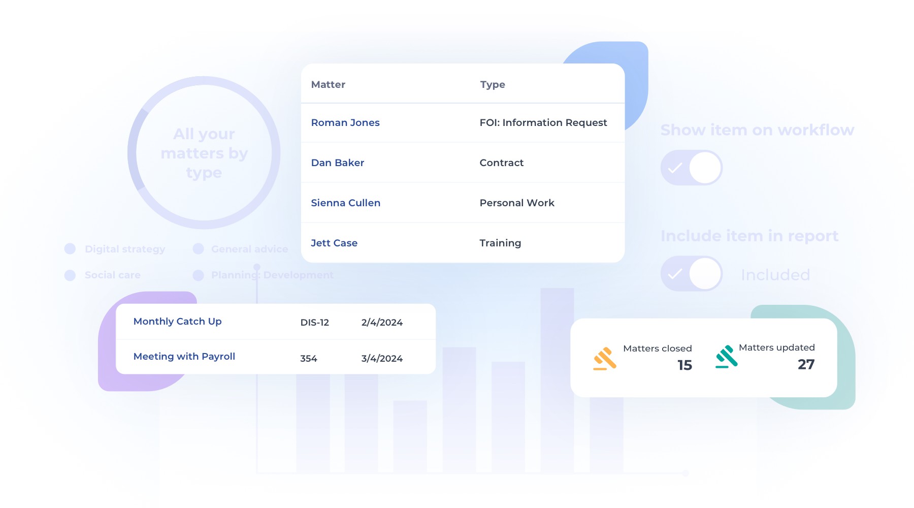 Matter management feature screenshot within Iken's Legal Case Management Software