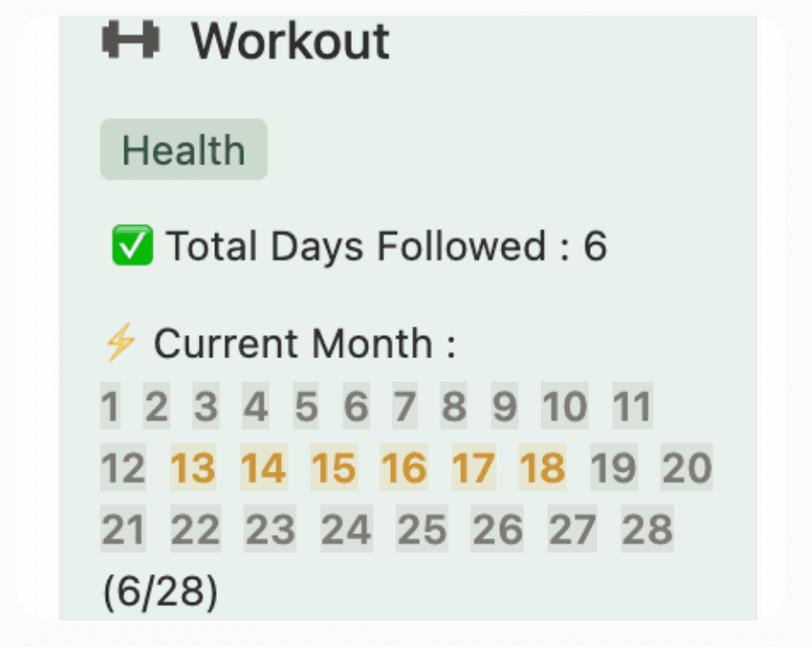 Monthly habit tracking progress dashboard in Notion template