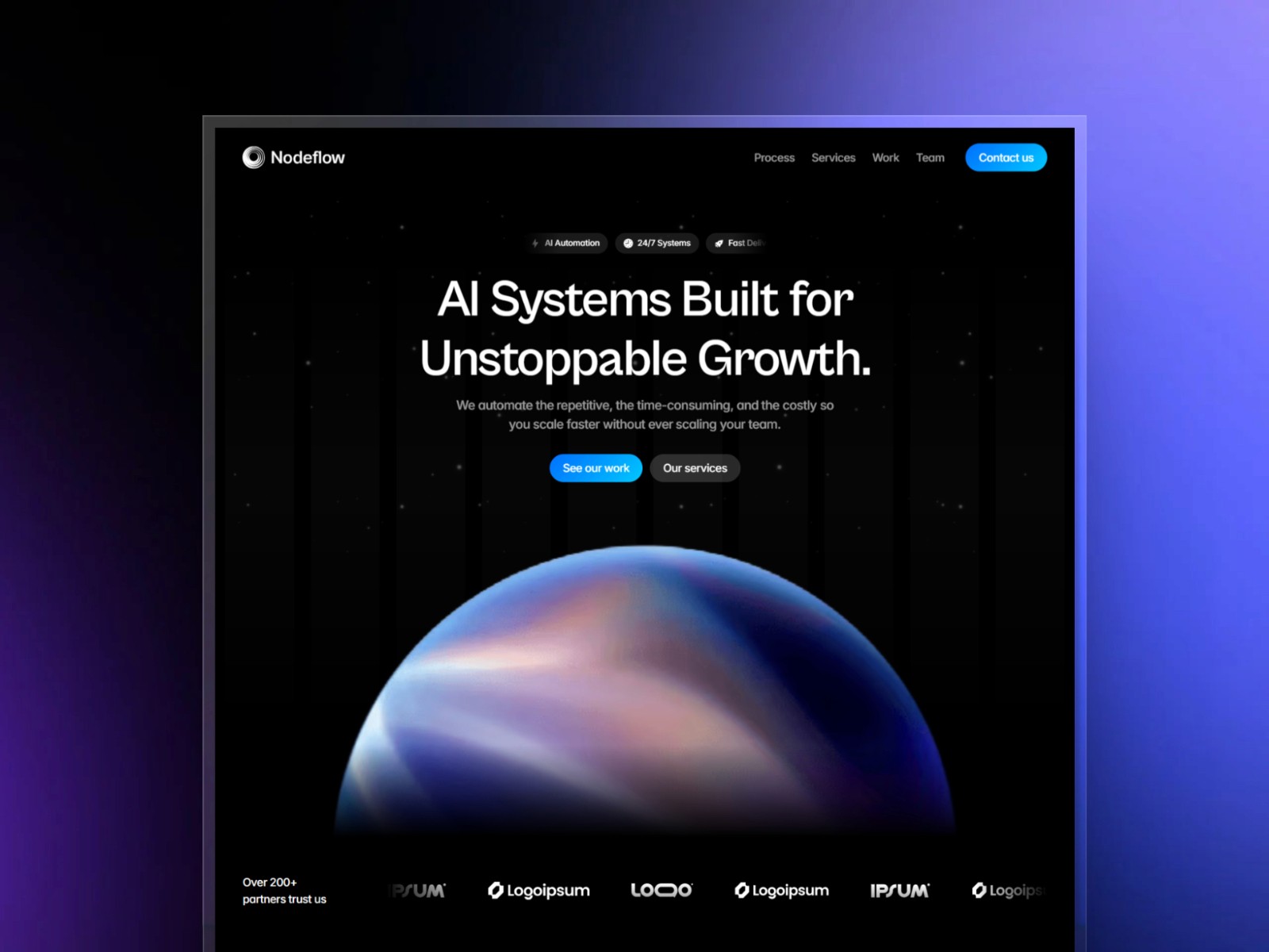 Nodeflow — 高级暗黑现代 AI 机构落地页设计灵感