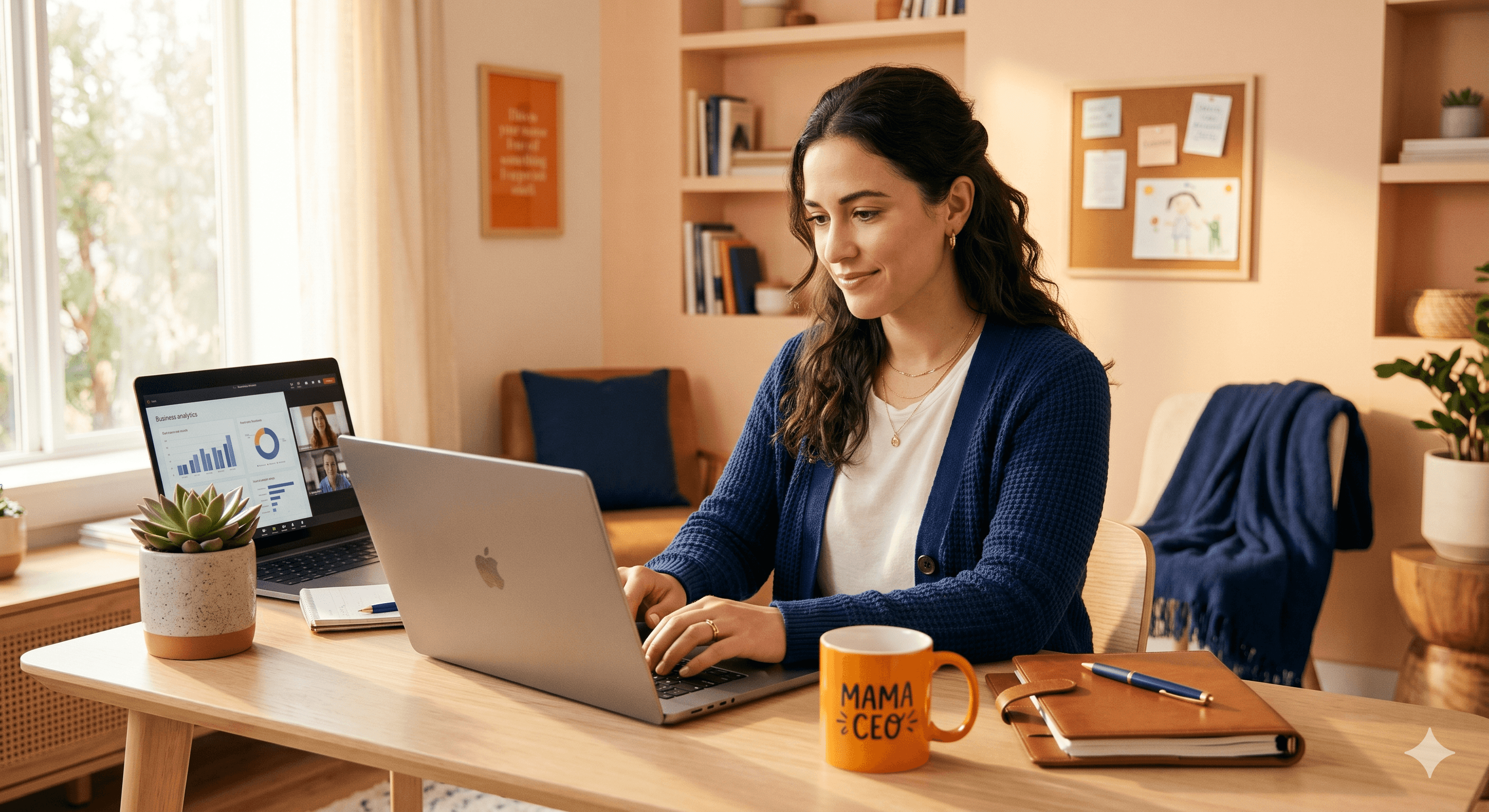 Jeune maman préparant son retour au travail avec un bilan de compétences en ligne après son congé maternité