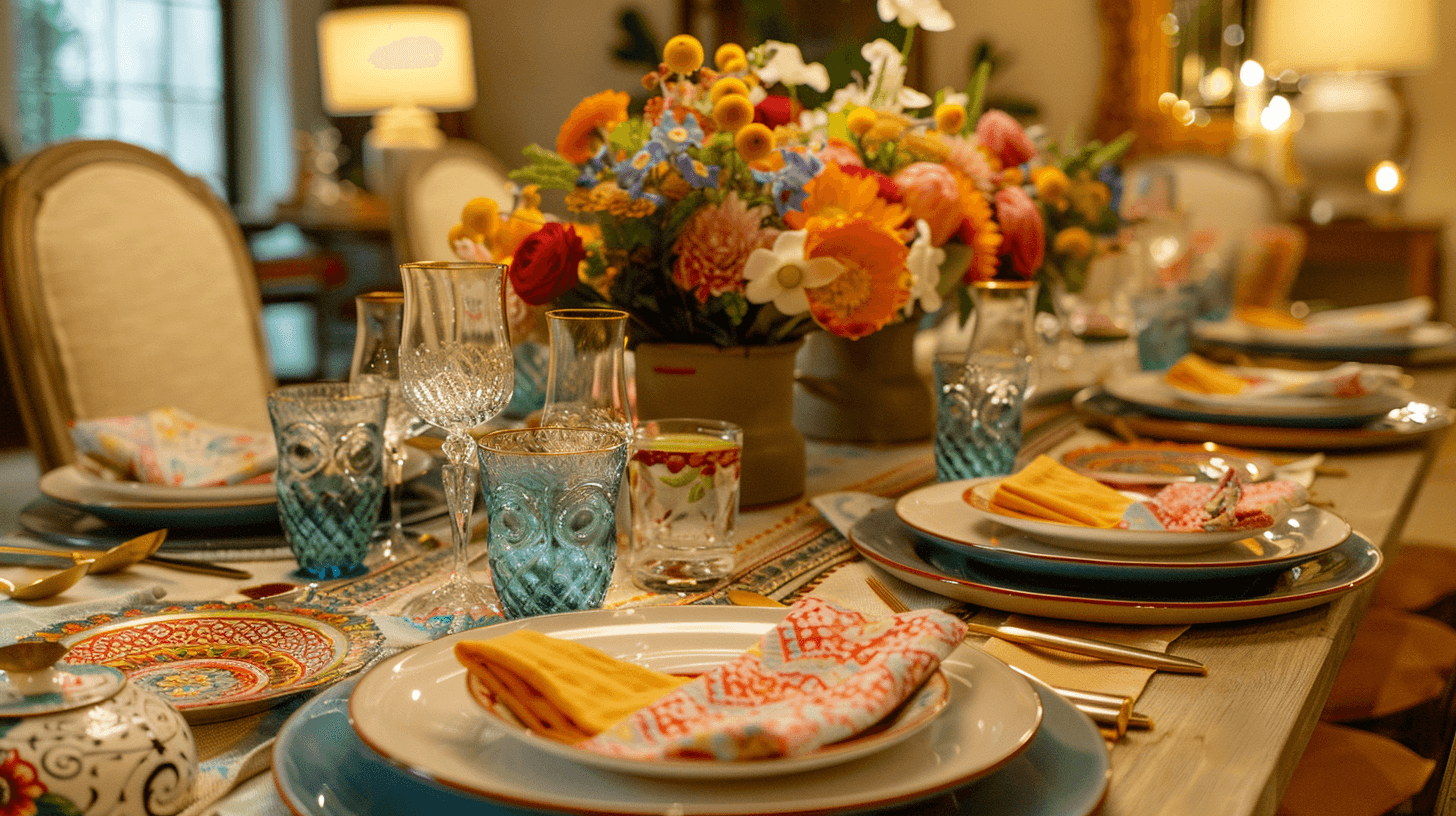 Elegant River Oaks dining room with an elevated Mexican-inspired dinner setup and refined modern presentation.