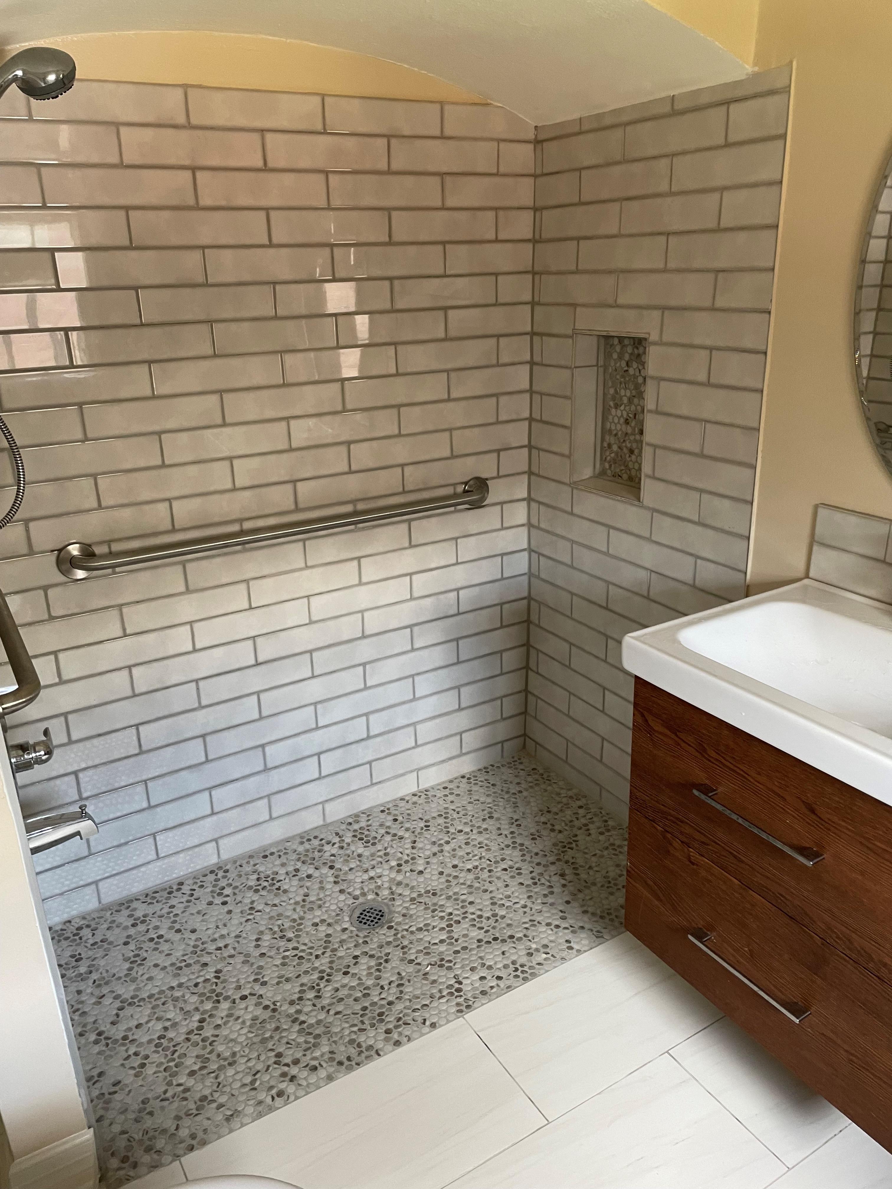Custom accessible tile shower built by LiveWell