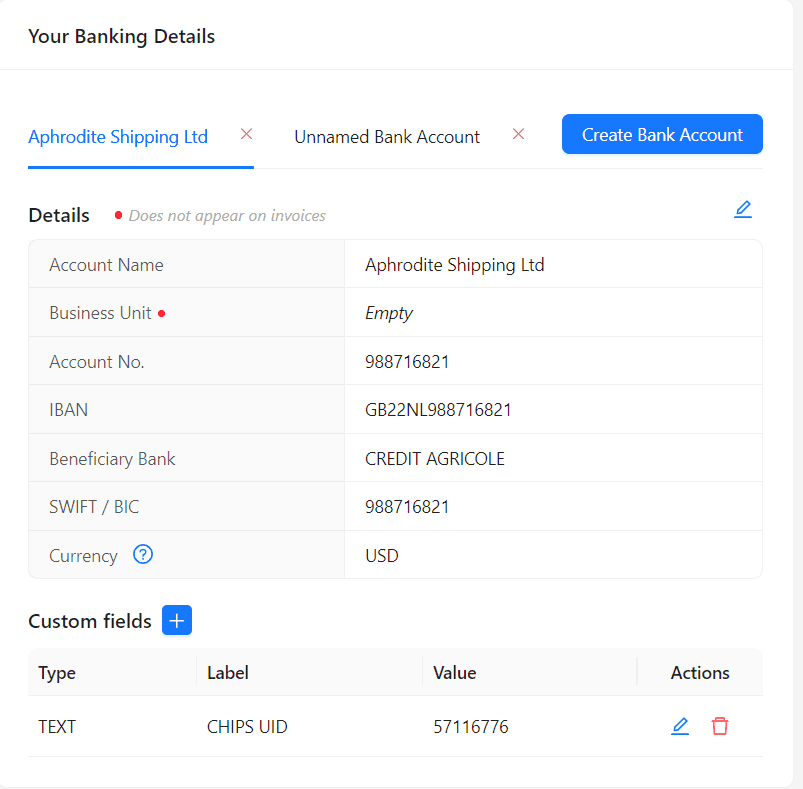 flexible invoice fields on the platform