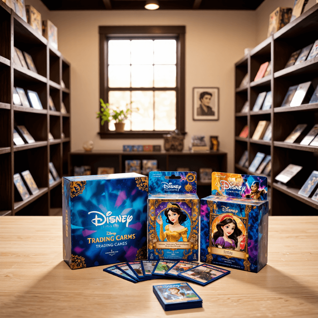 product photography of a trading card game set featuring Disney characters
