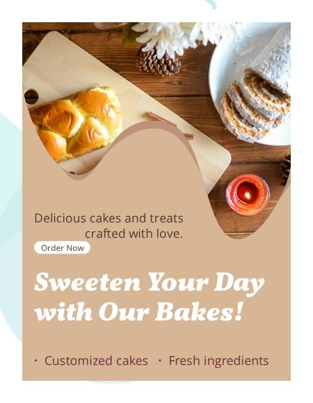 Template free bakery banner with delicious cakes and saviouries images generated with Sivi AI