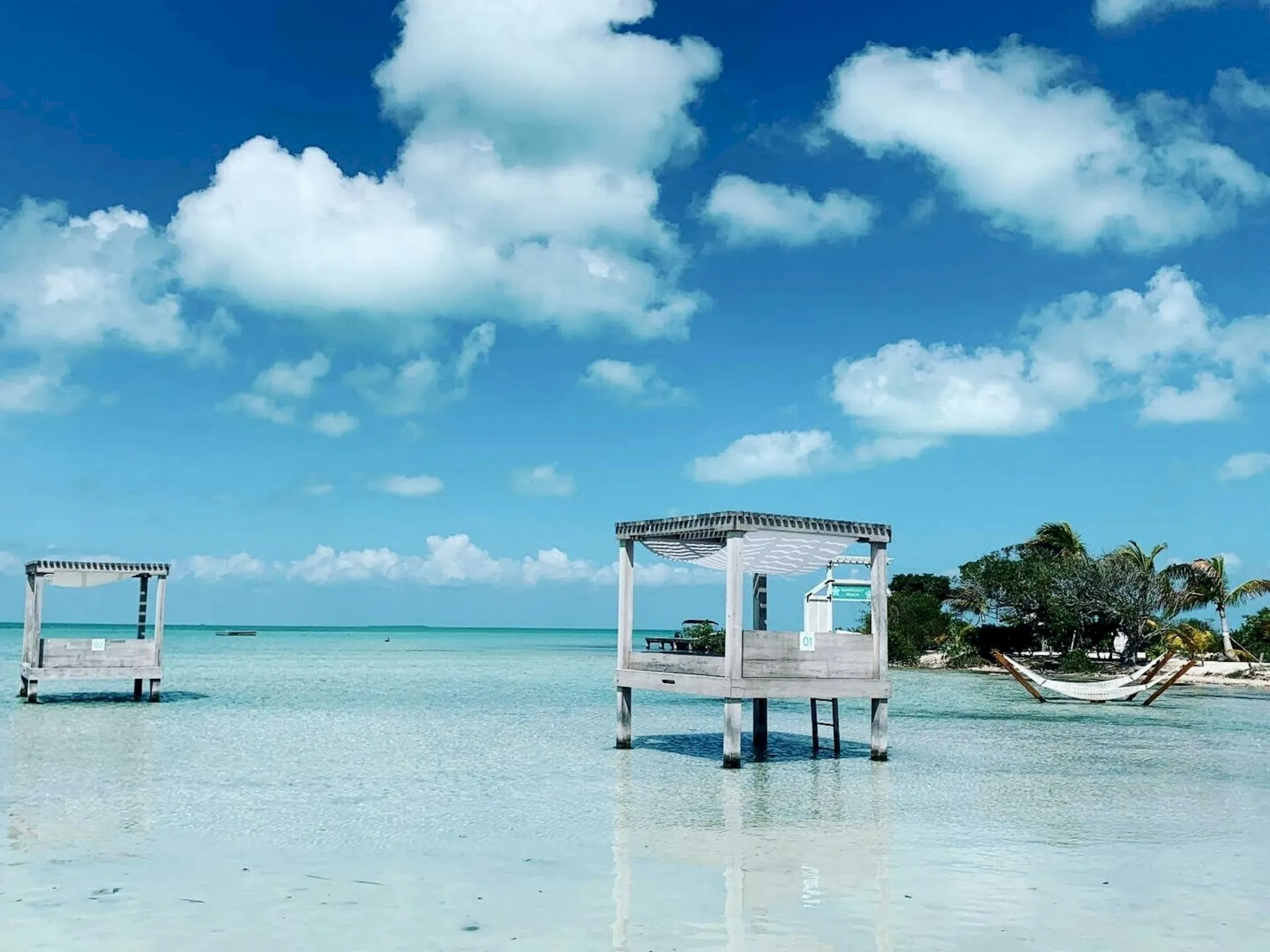 Beach cabanas in Belize
