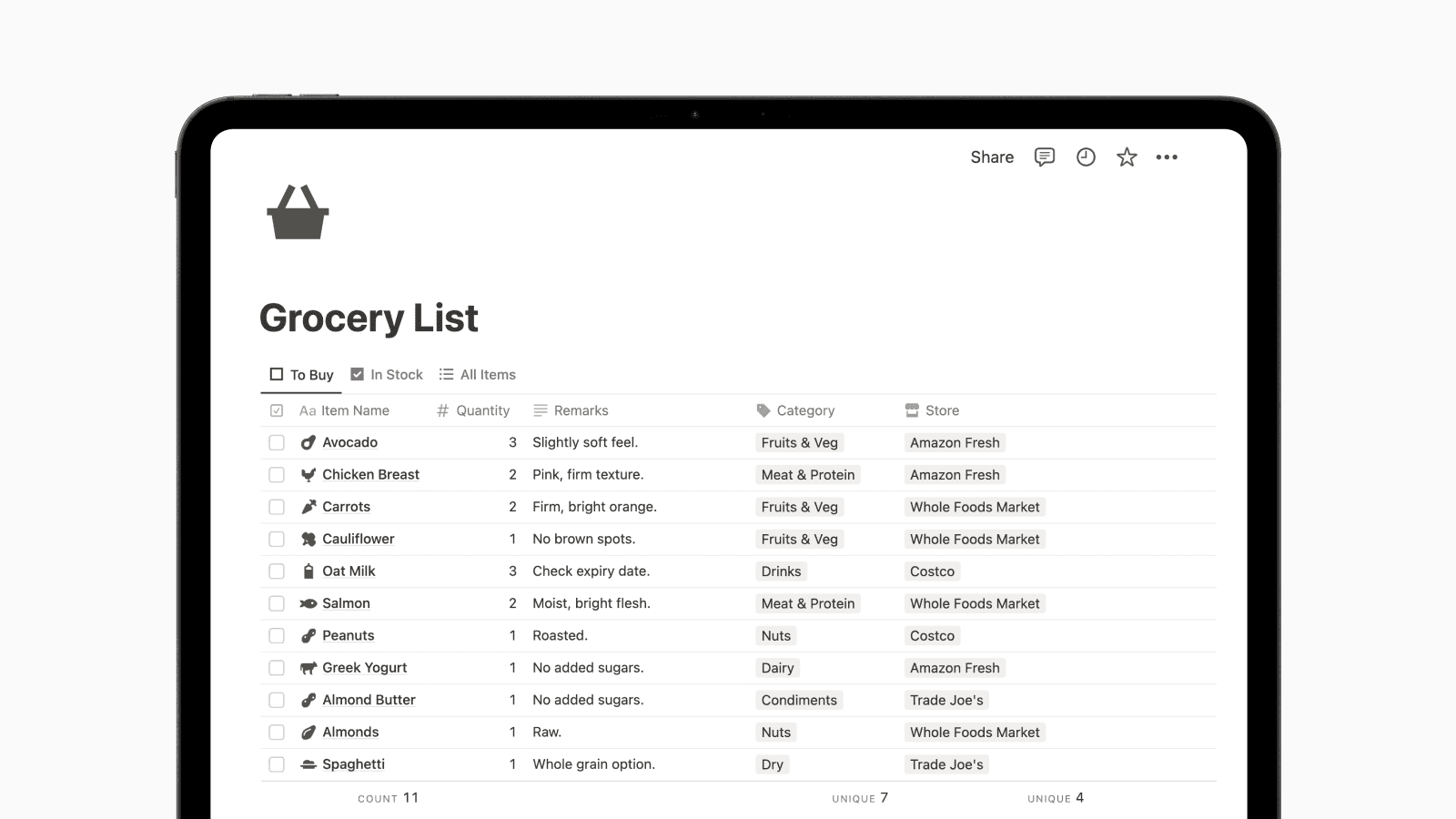 Grocery List Notion Template