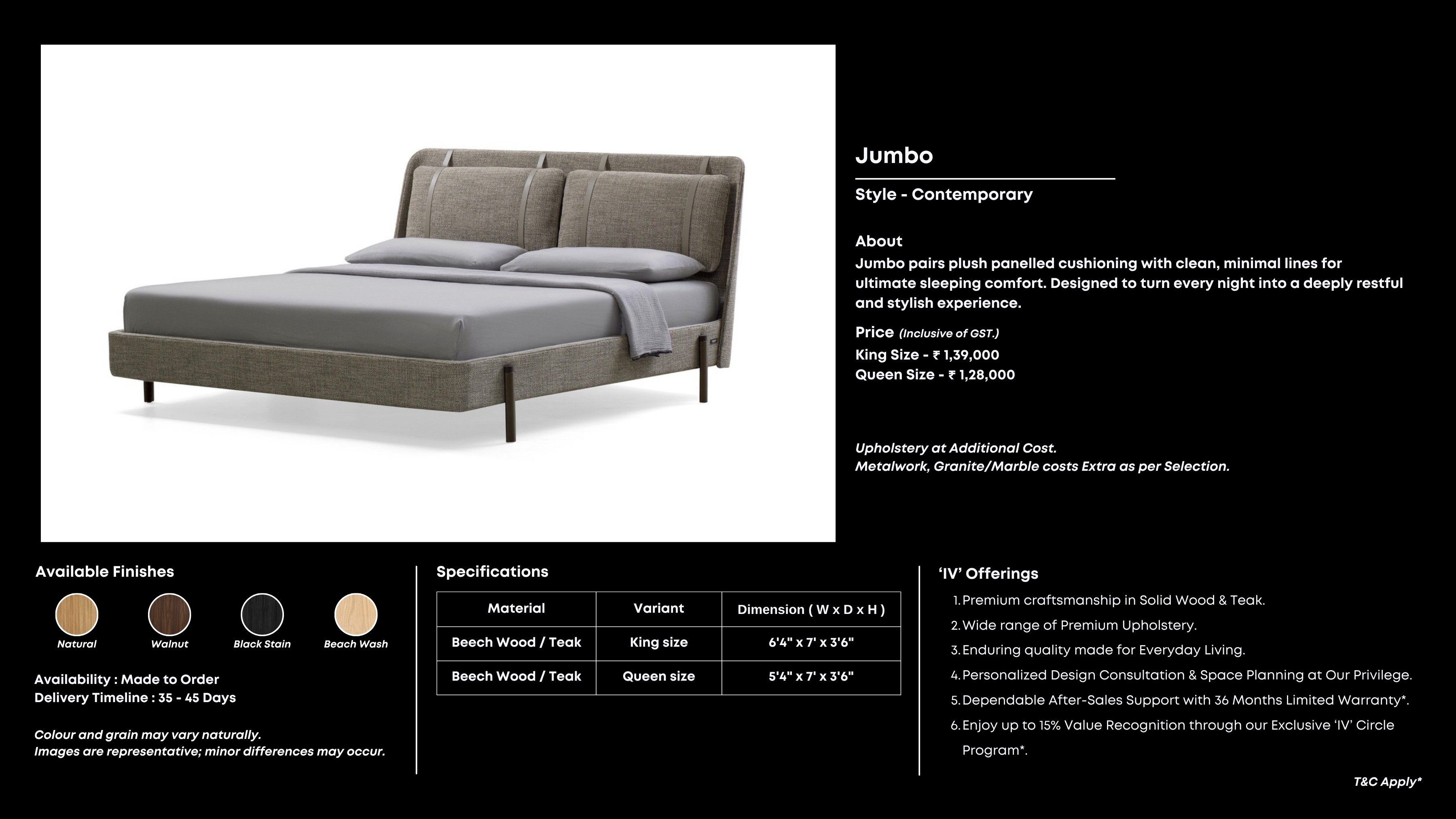 Thick cushioned bed with structured modern design.
