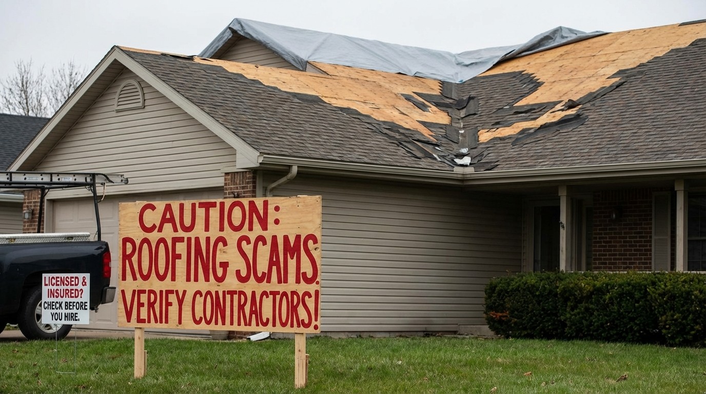 Damaged roof showing why verifying roofing contractors matters before hiring