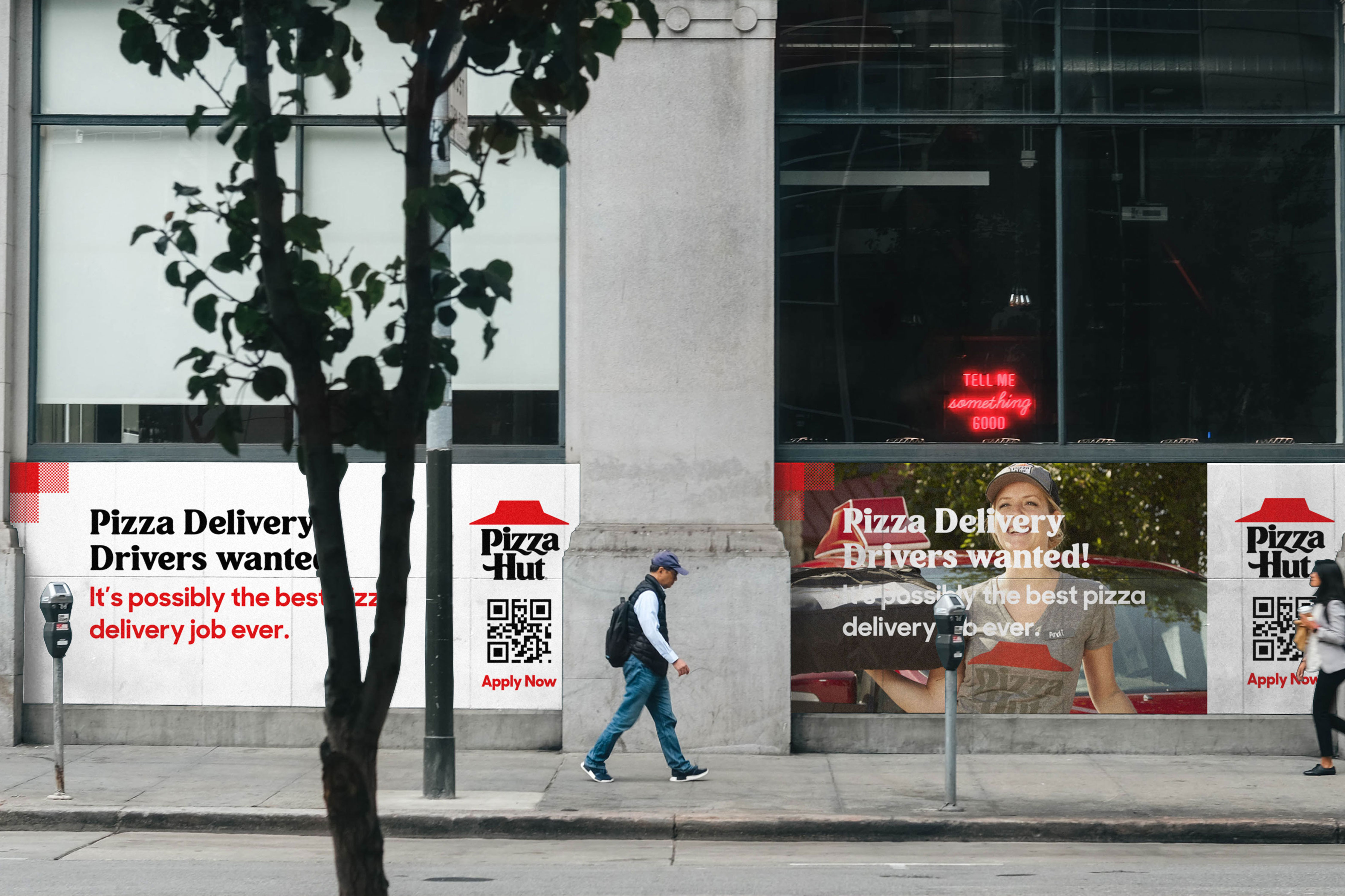 Design example of Pizza Hut's recruitment marketing on a red tshirt