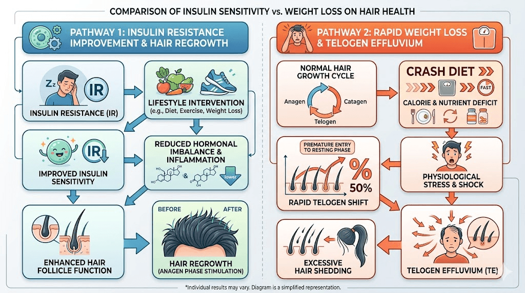 Two pathways of tirzepatide effects on hair growth versus hair loss