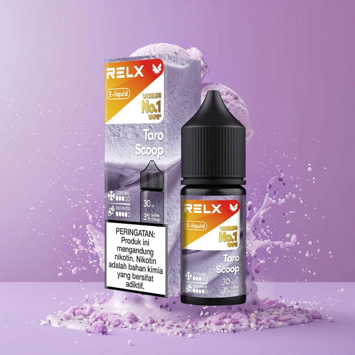 LIQUID POD RELX TARO SCOOP 30ML 30MG SALTNIC CREAMY DINGIN