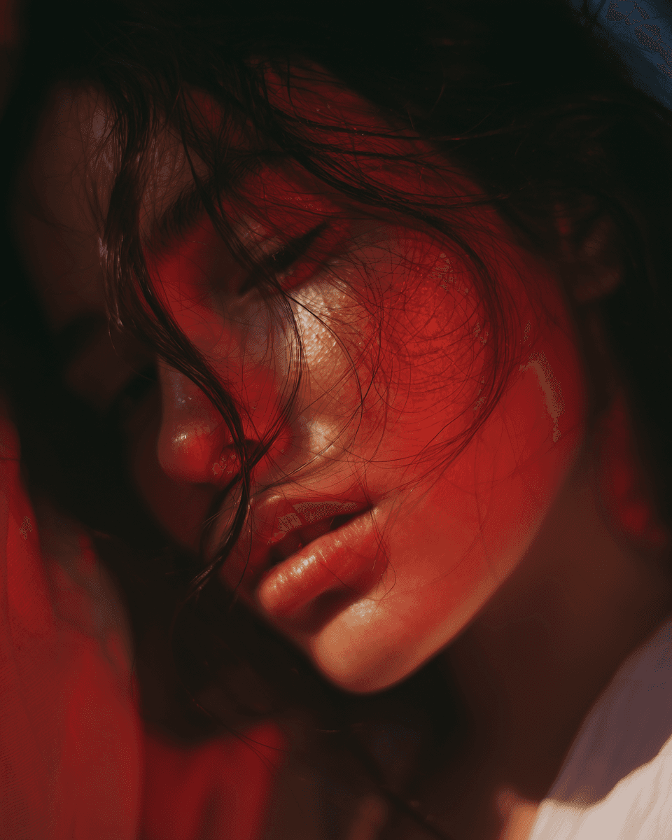 Dramatic editorial portrait with red lighting