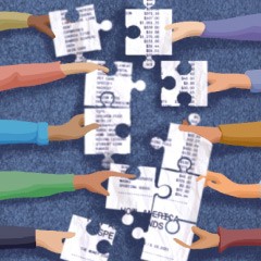 Portada de Cuentas claras IV: institucionalidad fiscal, estudio de IdeaPaís, mostrando una ilustración de piezas de un rompecabezas que componen una boleta, sostenidas por manos. 