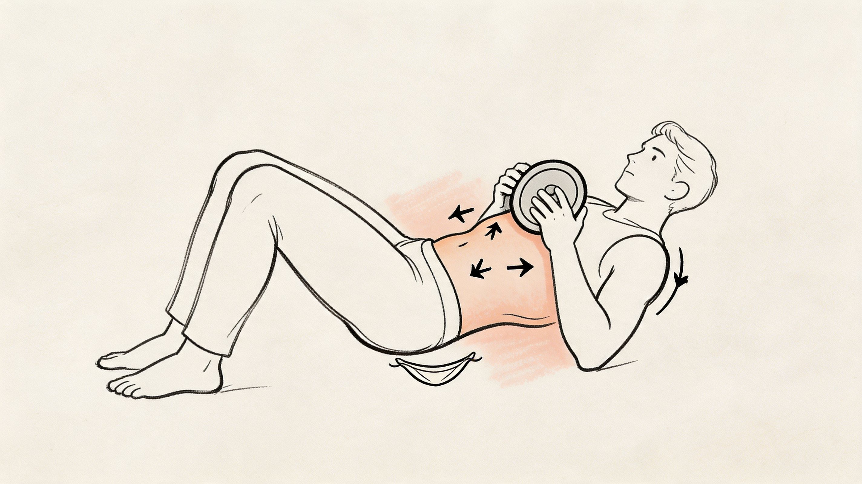 A man performing a weighted sit-up exercise while lying on his back on an exercise mat.
