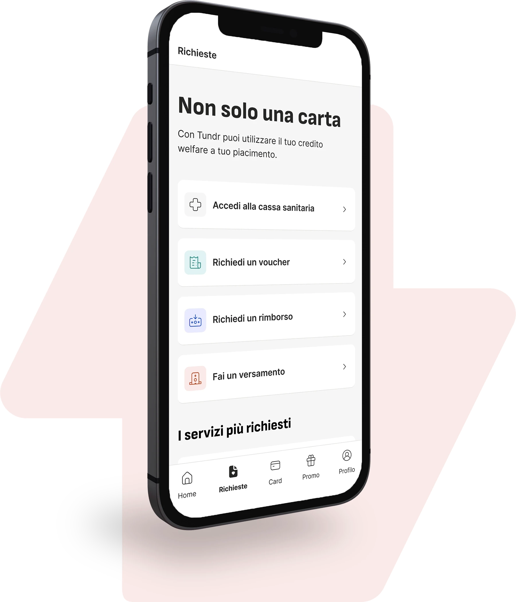 Mockup dell'App con le categorie di voucher