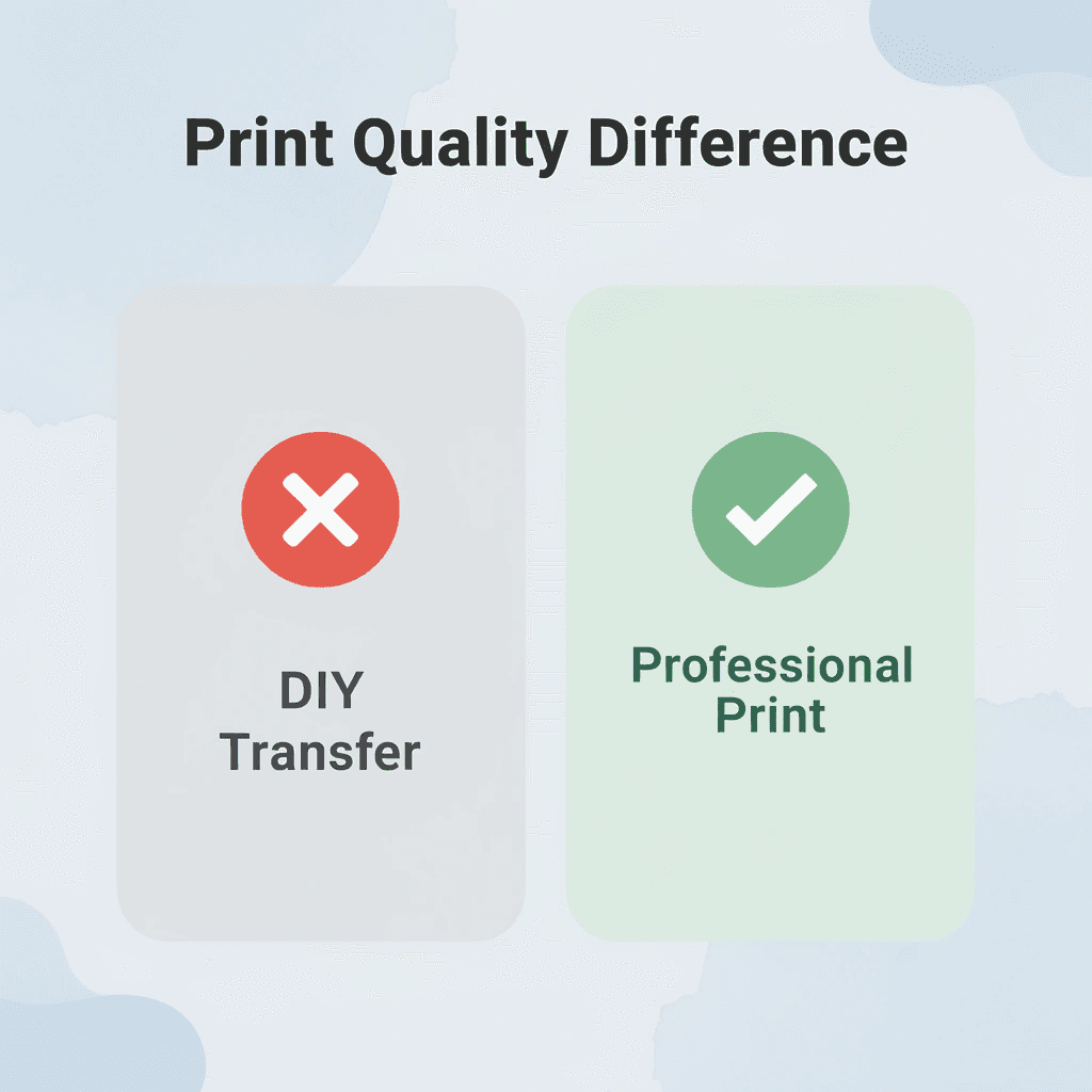 Before and after comparison of DIY versus professional shirt printing quality - How to Print a Picture on a Shirt