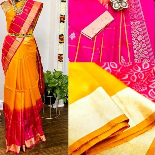 Bright Yellow Silk Saree With Floral Zari Motifs