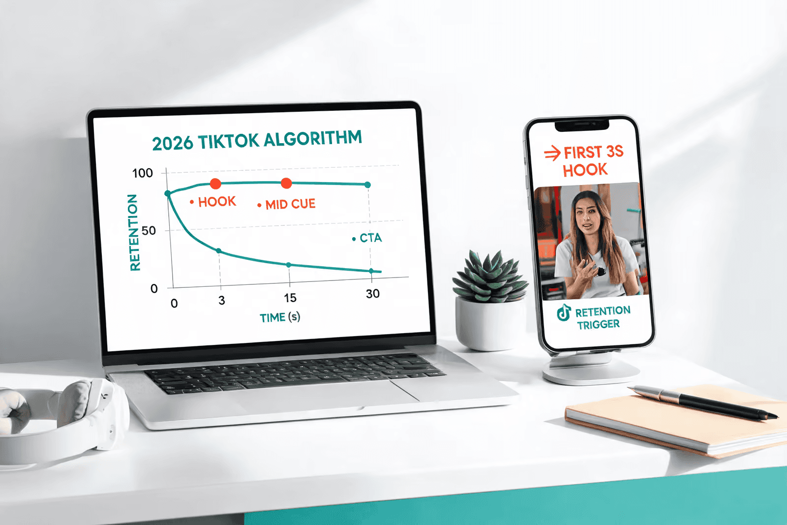 Laptop and phone showing TikTok algorithm - Scroll-Stopping Hooks