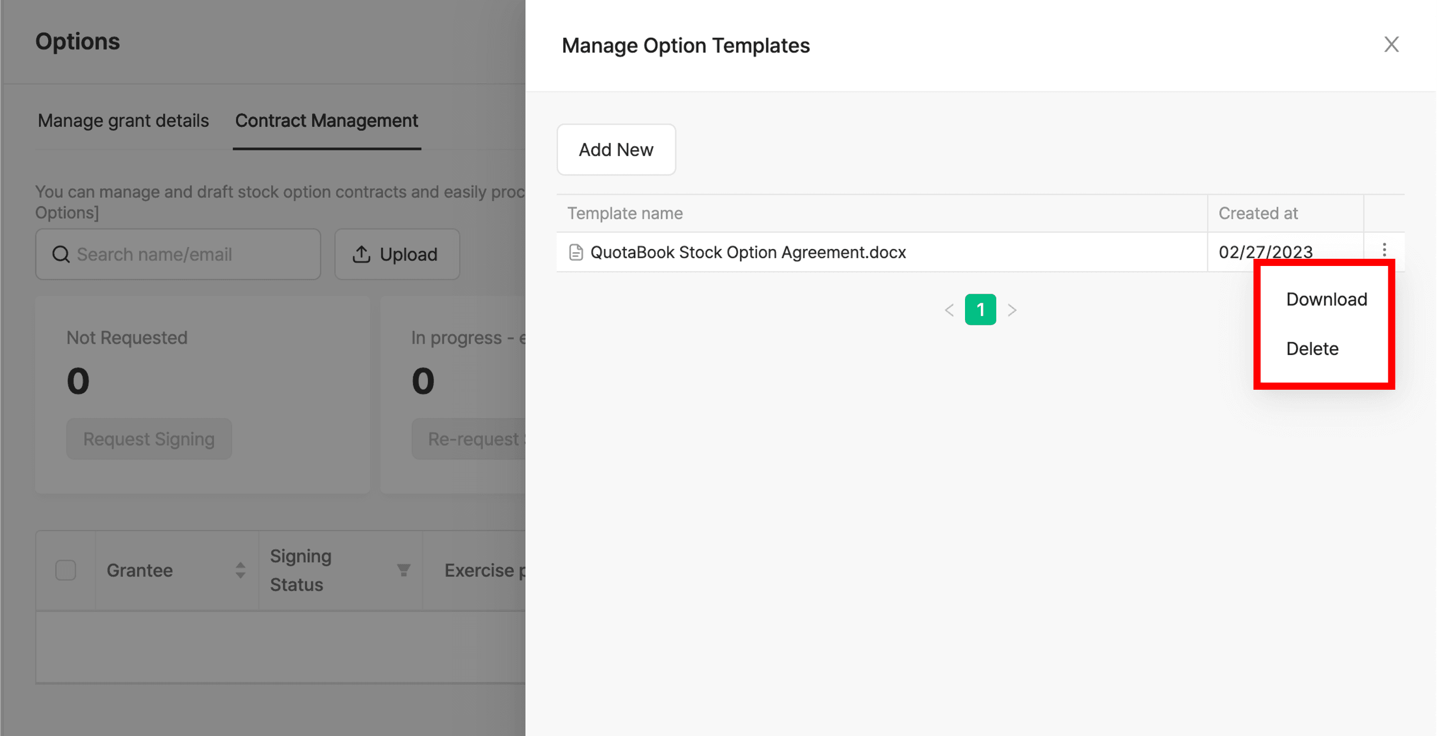 Download and Delete Option Contract Templates