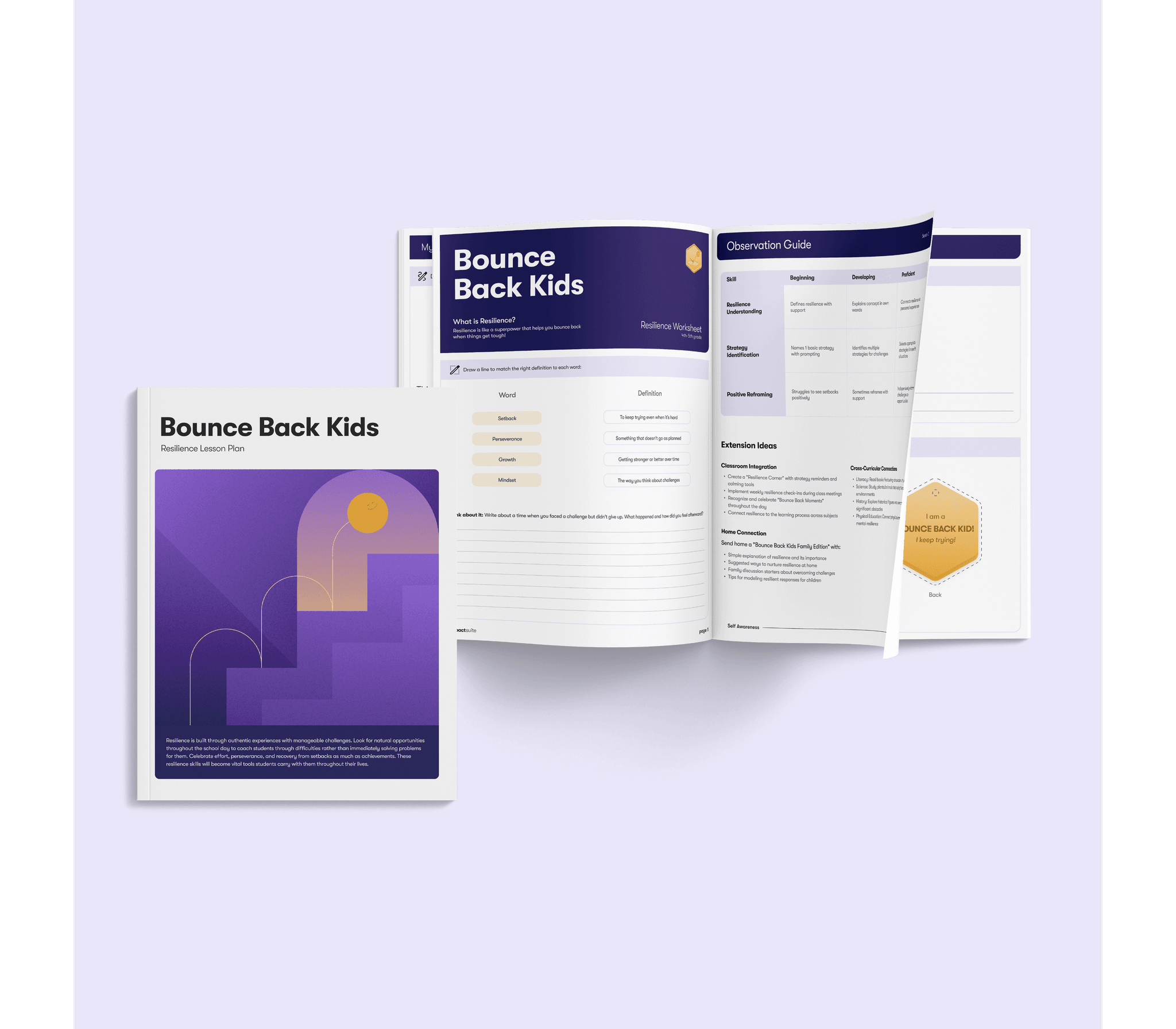 An image showing the SEL (Social Emotional Learning) resources offered by Impact Suite. This image shows a lesson plan about how students can develop resilience.