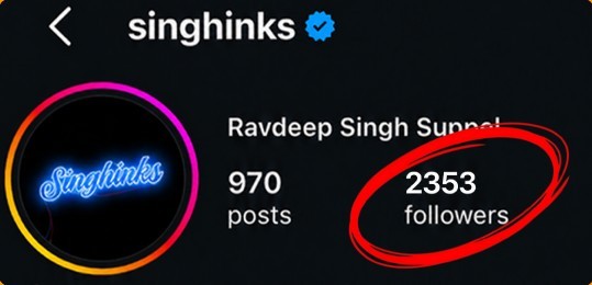 Instagram profile on day 1 with 2,353 followers