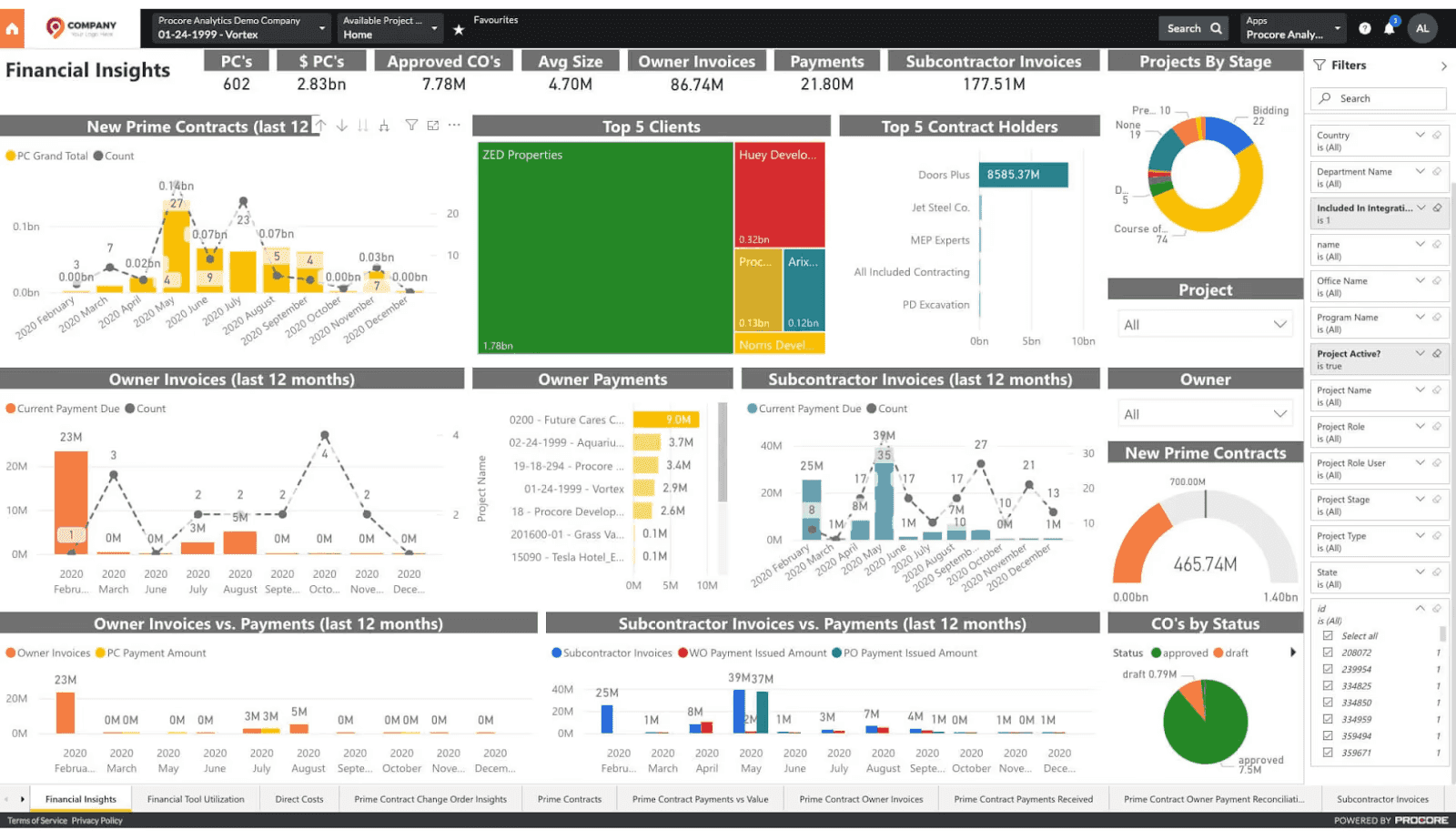 Interface of Procore construction CRM