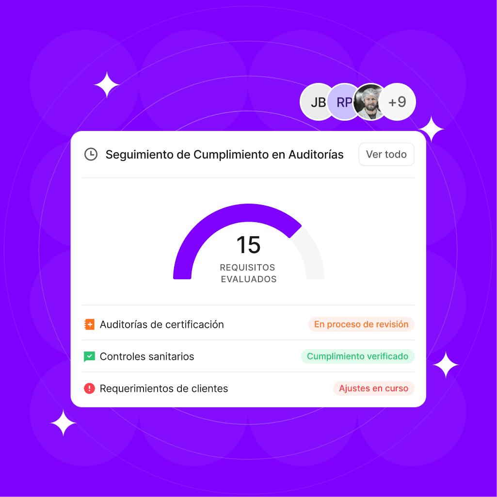 A colorful interface displaying a gauge with various metrics and indicators, set against a vibrant purple background.