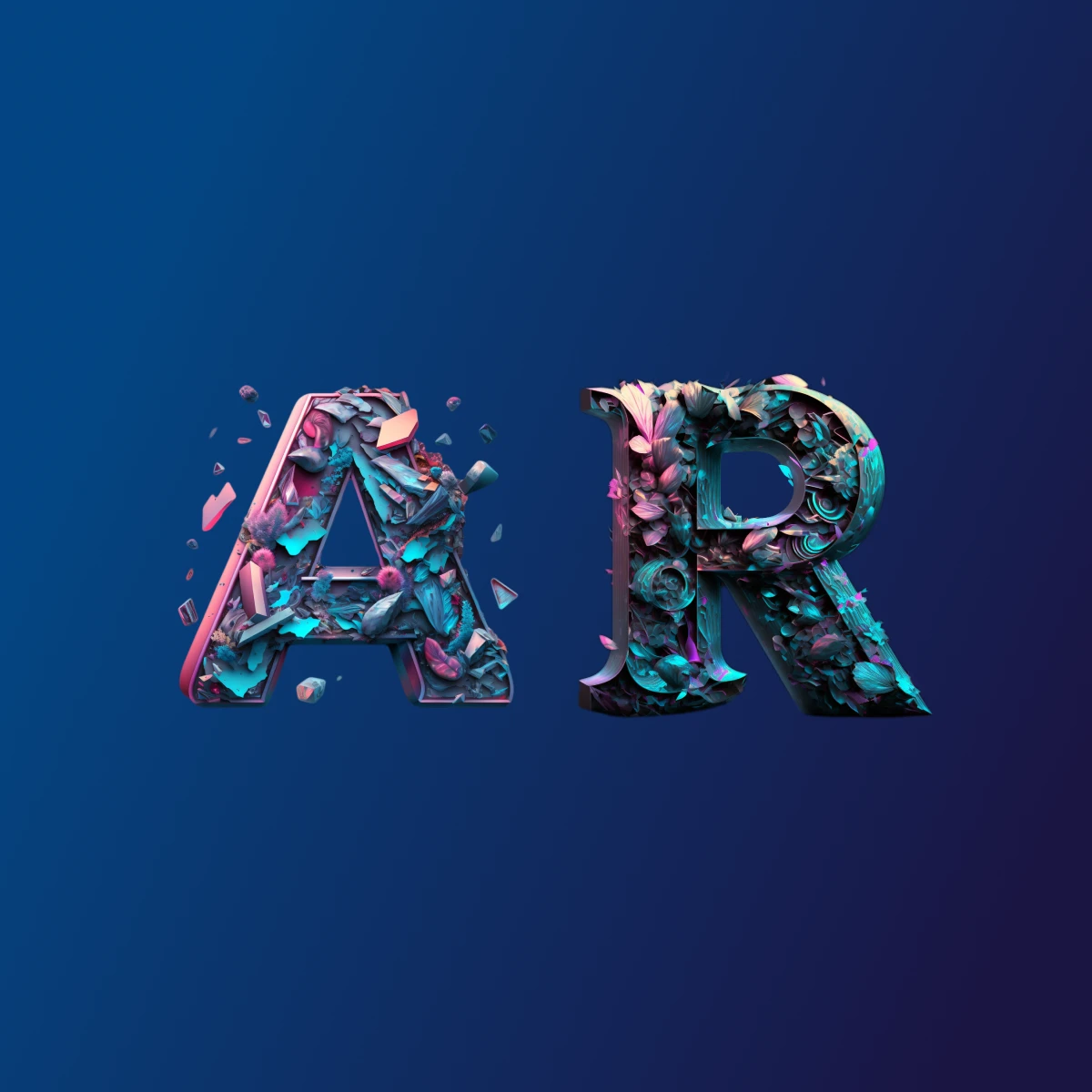 This image presents the bold, fragmented letters 'AR,' visually representing the dynamic and innovative field of Augmented Reality app development. The vibrant colors and shattered texture of the letters symbolize the breaking of traditional boundaries by AR app development, where virtual and real-world elements come together to create immersive experiences. The deconstructed design highlights the creative potential that Augmented Reality app developers bring to life, using AR software to craft unique and engaging applications. Each piece of the fragmented letters reflects the transformative power of Augmented Reality software development, which enables users to interact with digital overlays in the real world, revolutionizing industries from gaming to education. The vivid contrast of the letters against a deep blue background emphasizes the forward-thinking nature of AR app development and the role of developers in pushing the limits of interactive technology. This visual captures the core essence of Augmented Reality app development as it reshapes how users interact with their surroundings through innovative, immersive digital experiences.