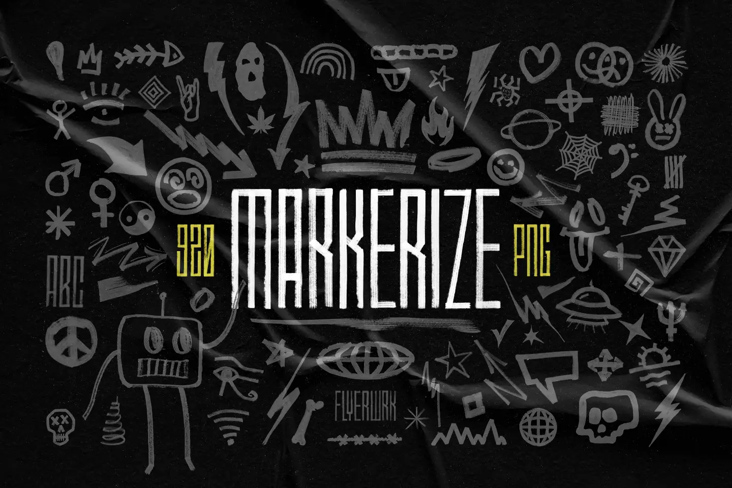Markerize collection of over eight hundred hand drawn marker pen graphic objects and doodle symbols